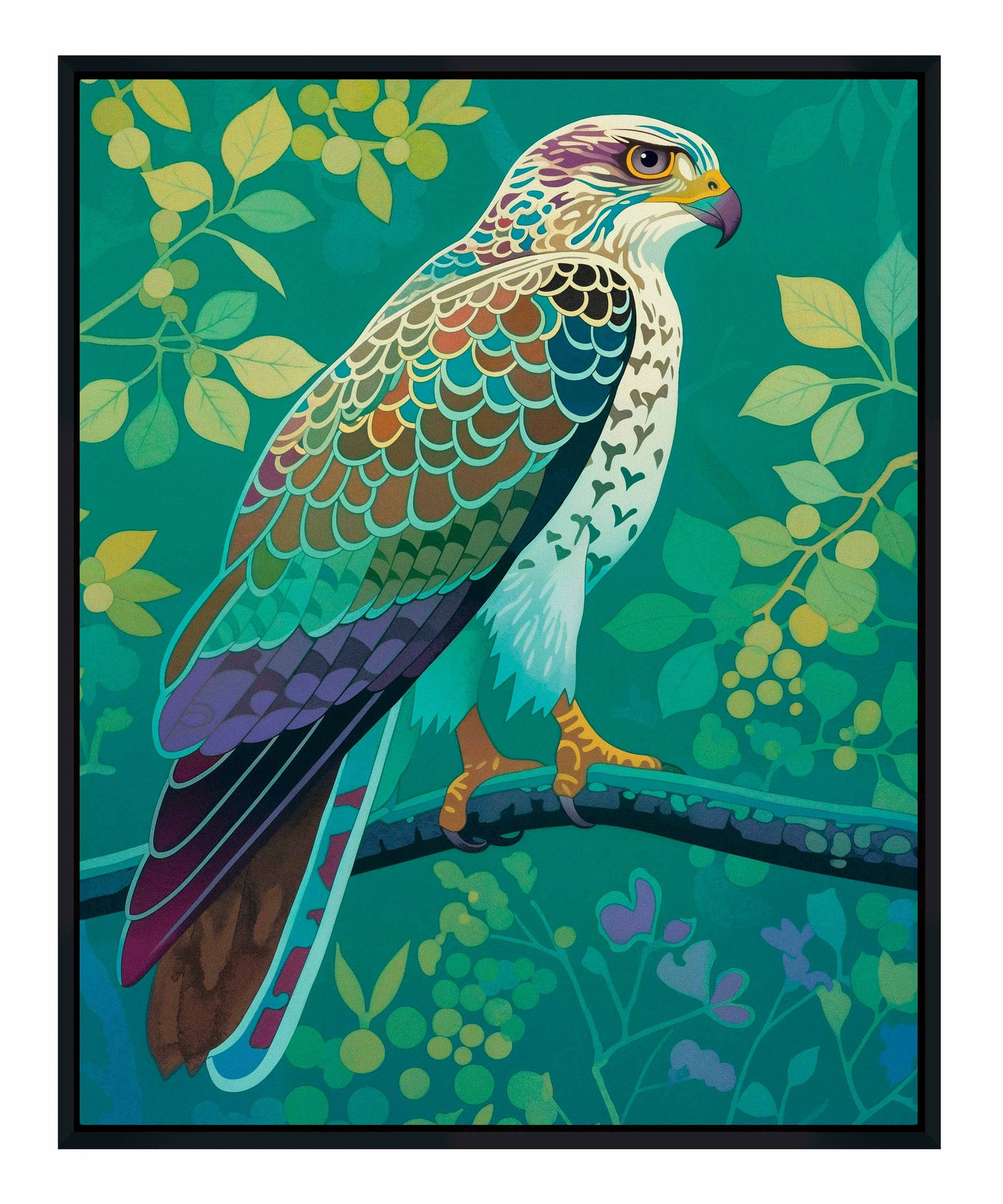 Vibrant Vigil - Hawk in Lush Canopy - Gallery Wrapped Canvas