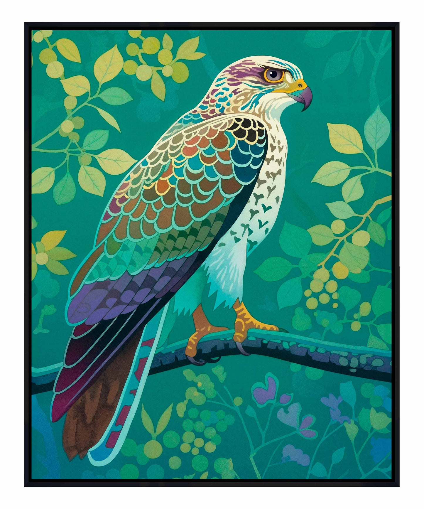 Vibrant Vigil - Hawk in Lush Canopy - Gallery Wrapped Canvas