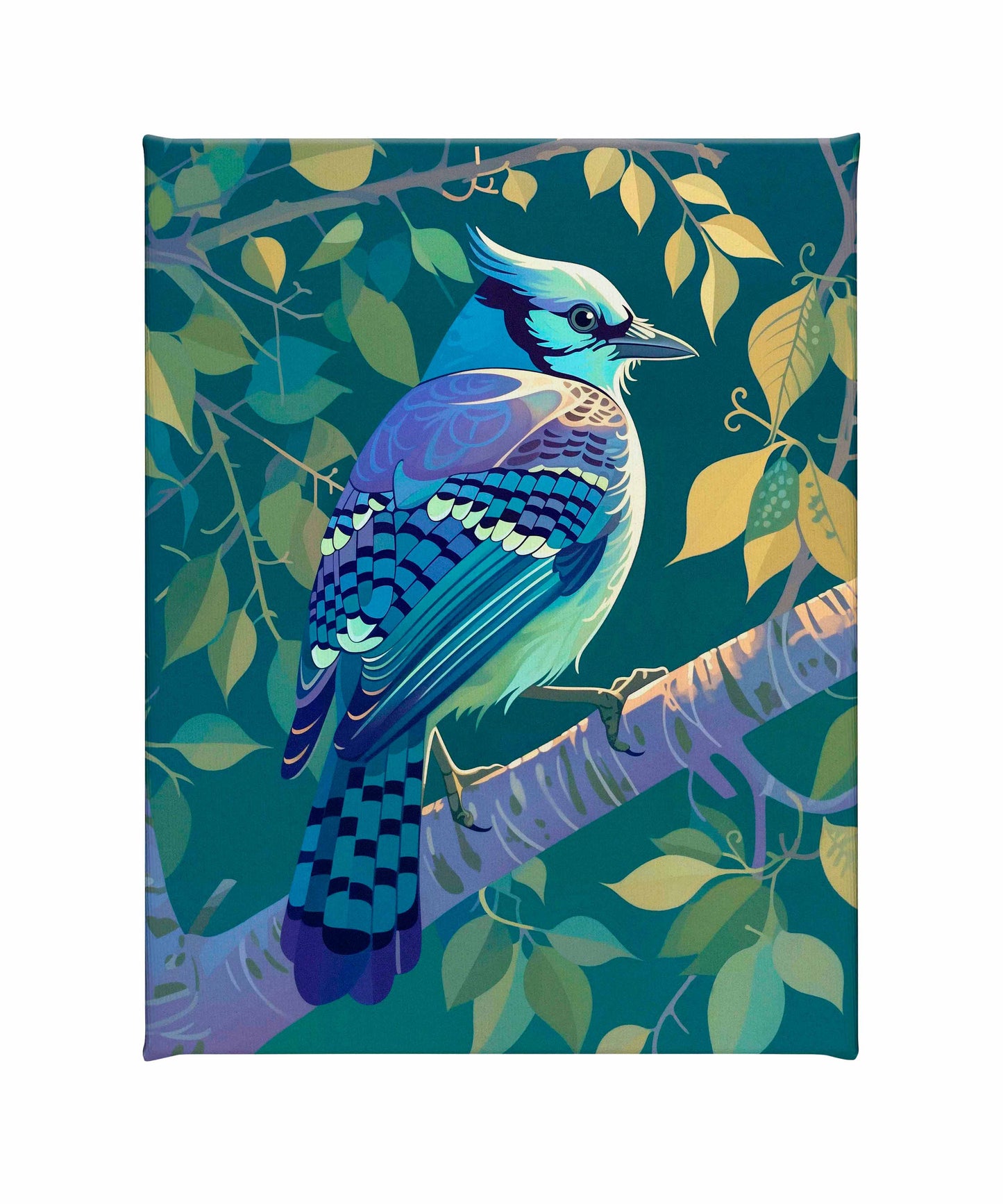Morning Radiance - Blue Jay in Lush Foliage - Gallery Wrapped Canvas
