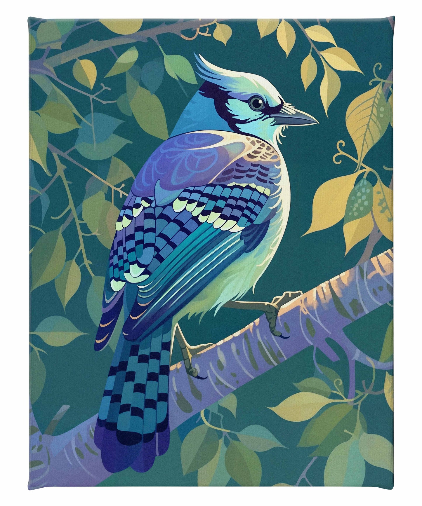Morning Radiance - Blue Jay in Lush Foliage - Gallery Wrapped Canvas