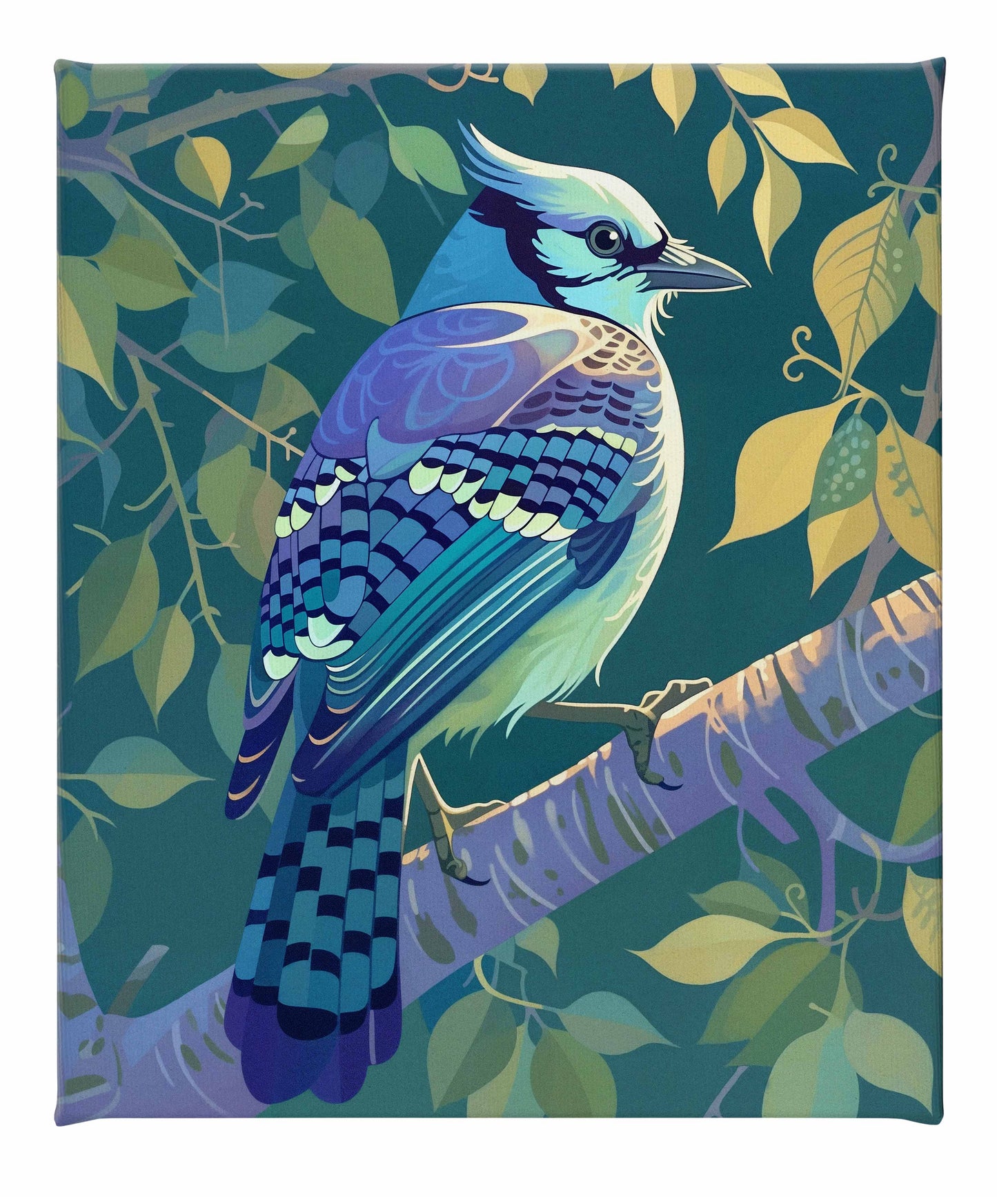 Morning Radiance - Blue Jay in Lush Foliage - Gallery Wrapped Canvas