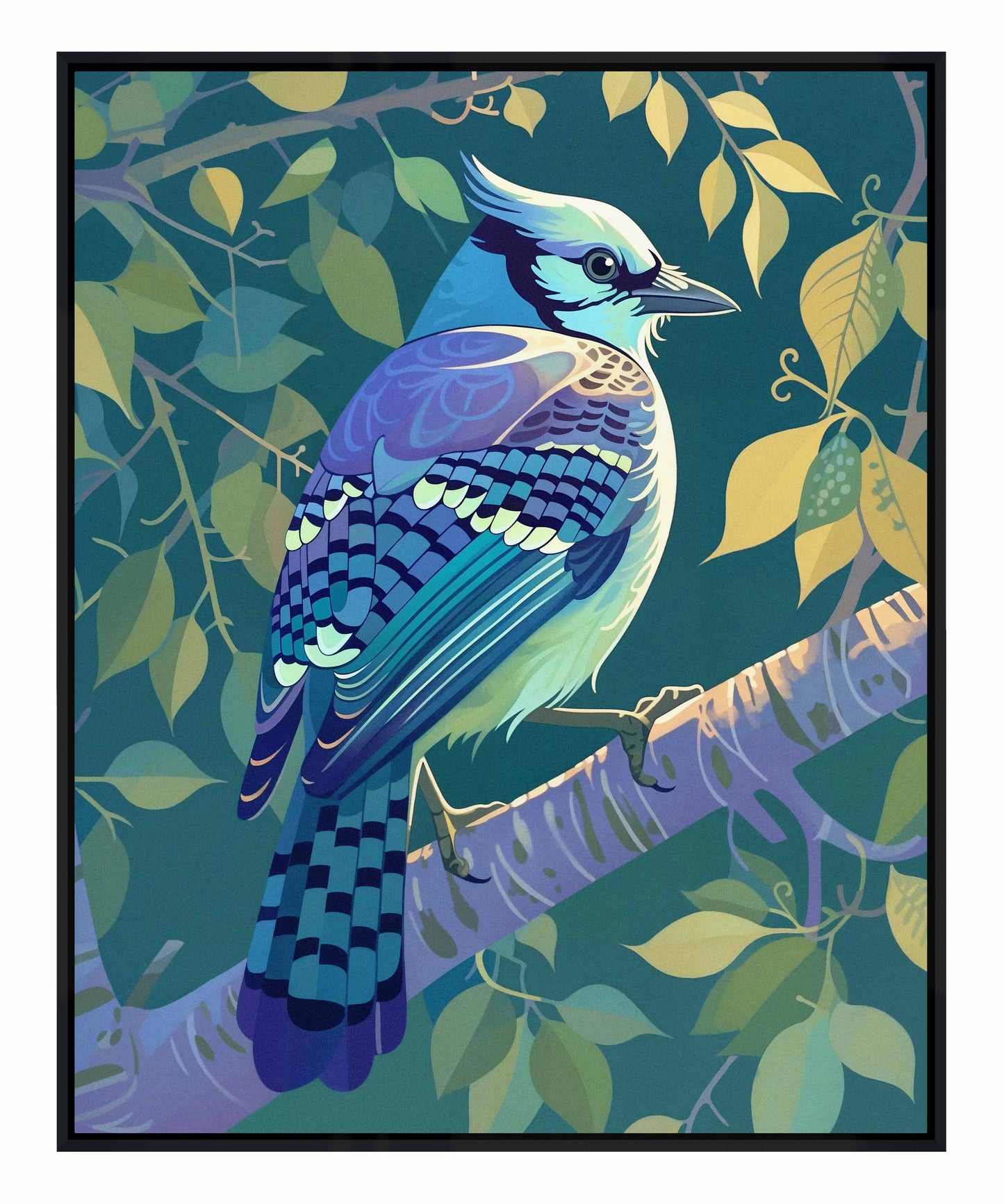 Morning Radiance - Blue Jay in Lush Foliage - Gallery Wrapped Canvas