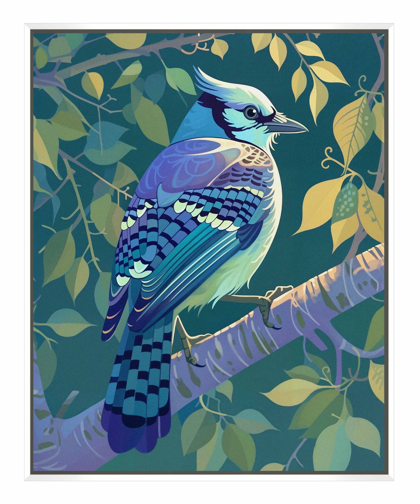 Morning Radiance - Blue Jay in Lush Foliage - Gallery Wrapped Canvas