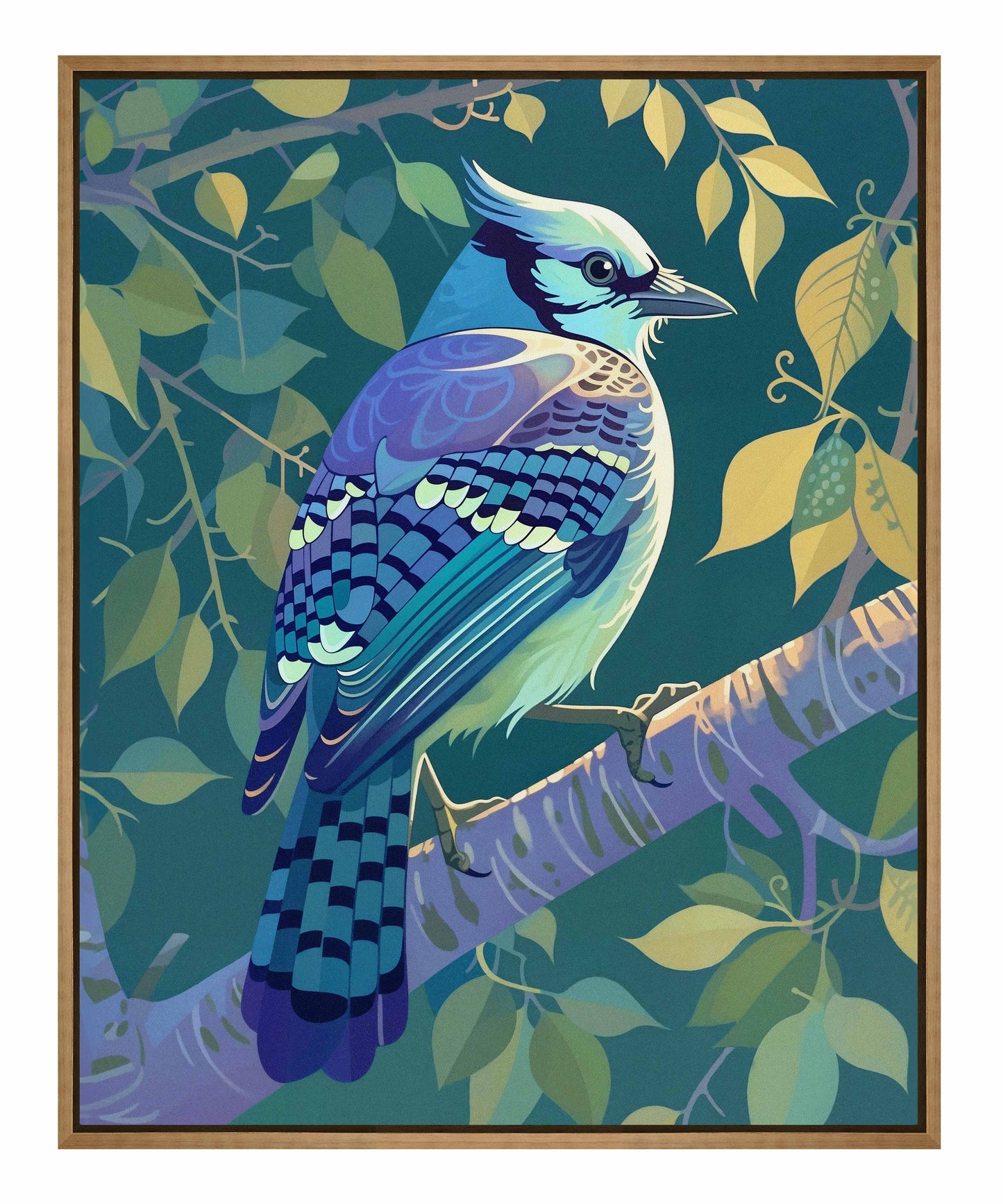 Morning Radiance - Blue Jay in Lush Foliage - Gallery Wrapped Canvas