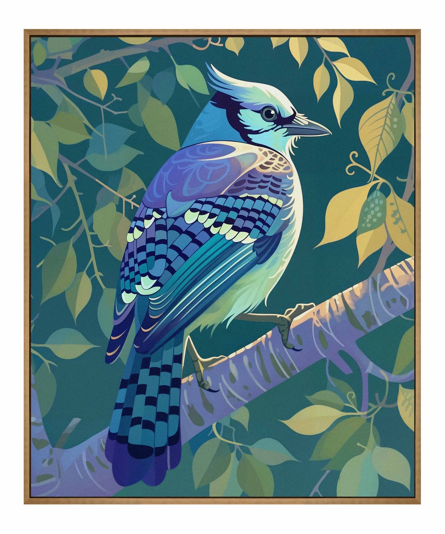 Morning Radiance - Blue Jay in Lush Foliage - Gallery Wrapped Canvas