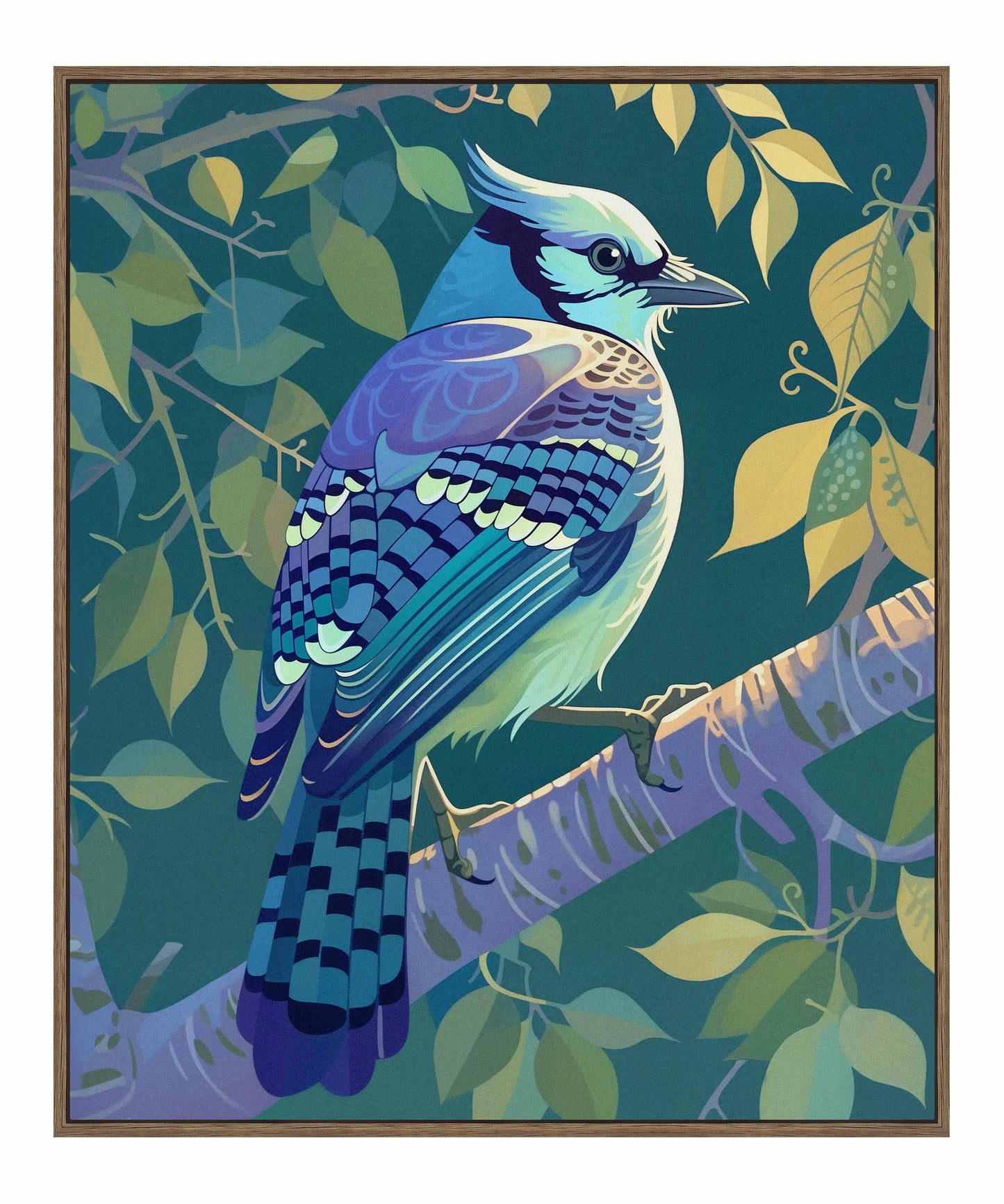 Morning Radiance - Blue Jay in Lush Foliage - Gallery Wrapped Canvas