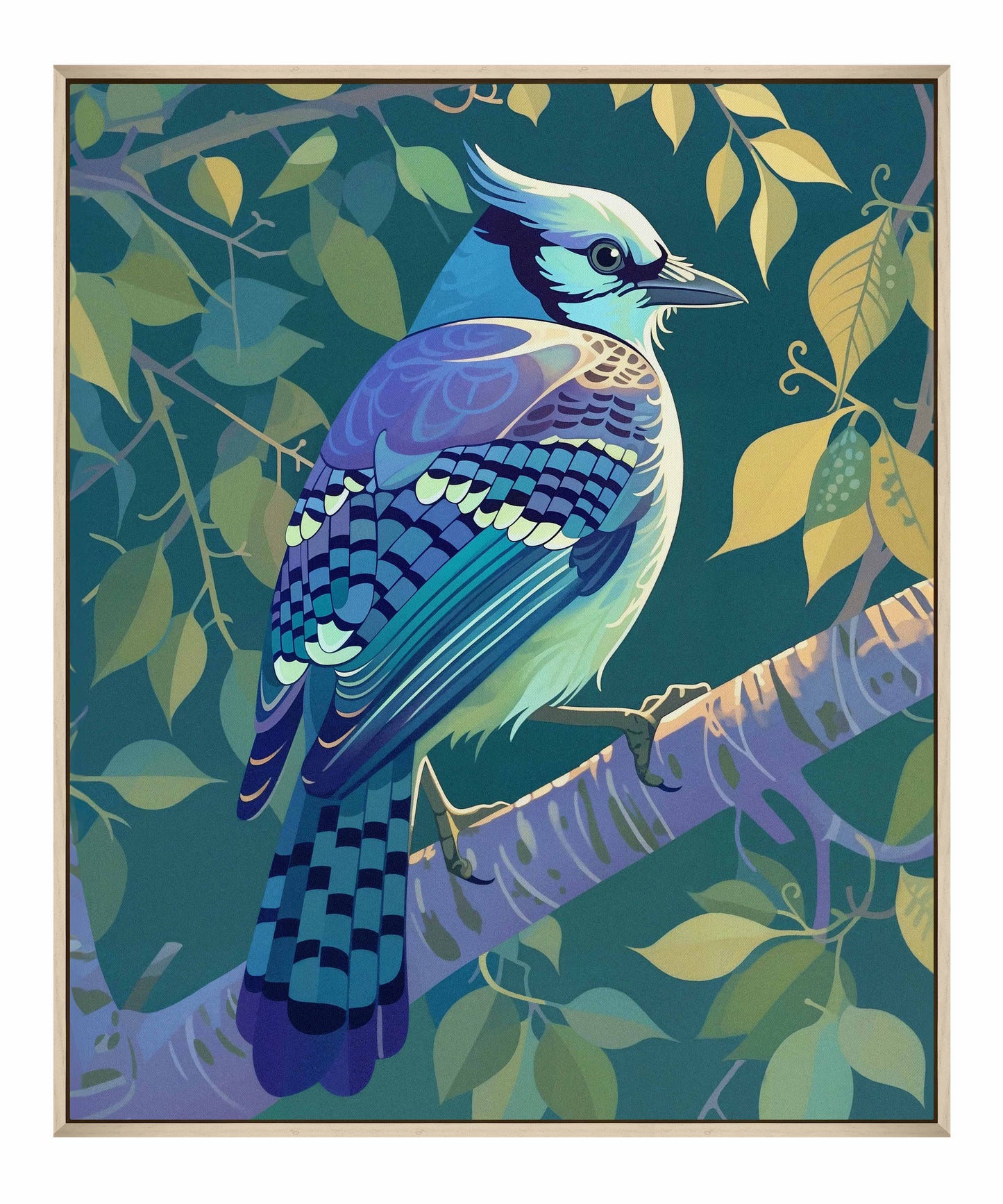 Morning Radiance - Blue Jay in Lush Foliage - Gallery Wrapped Canvas