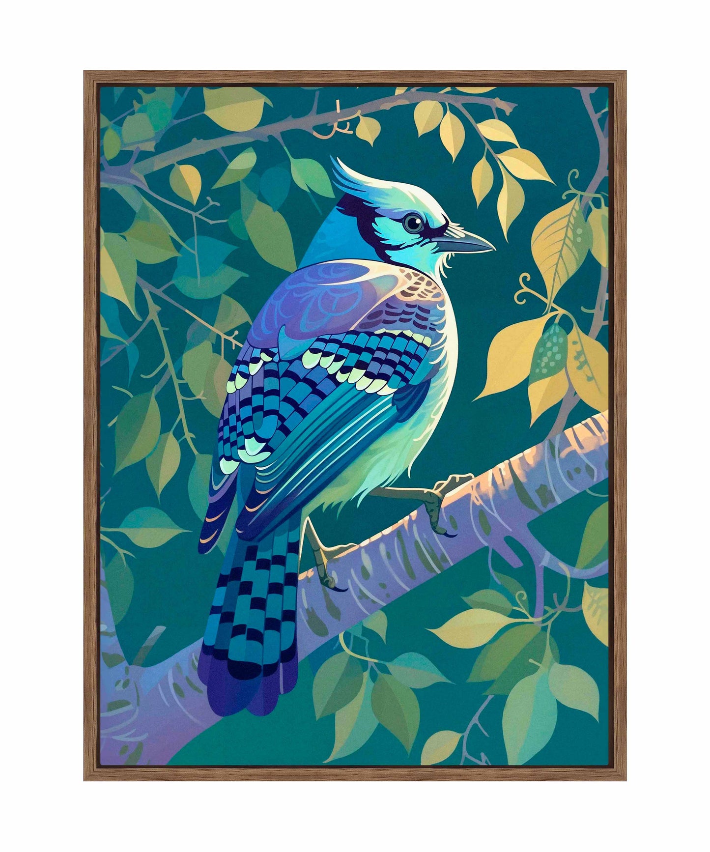Morning Radiance - Blue Jay in Lush Foliage - Gallery Wrapped Canvas