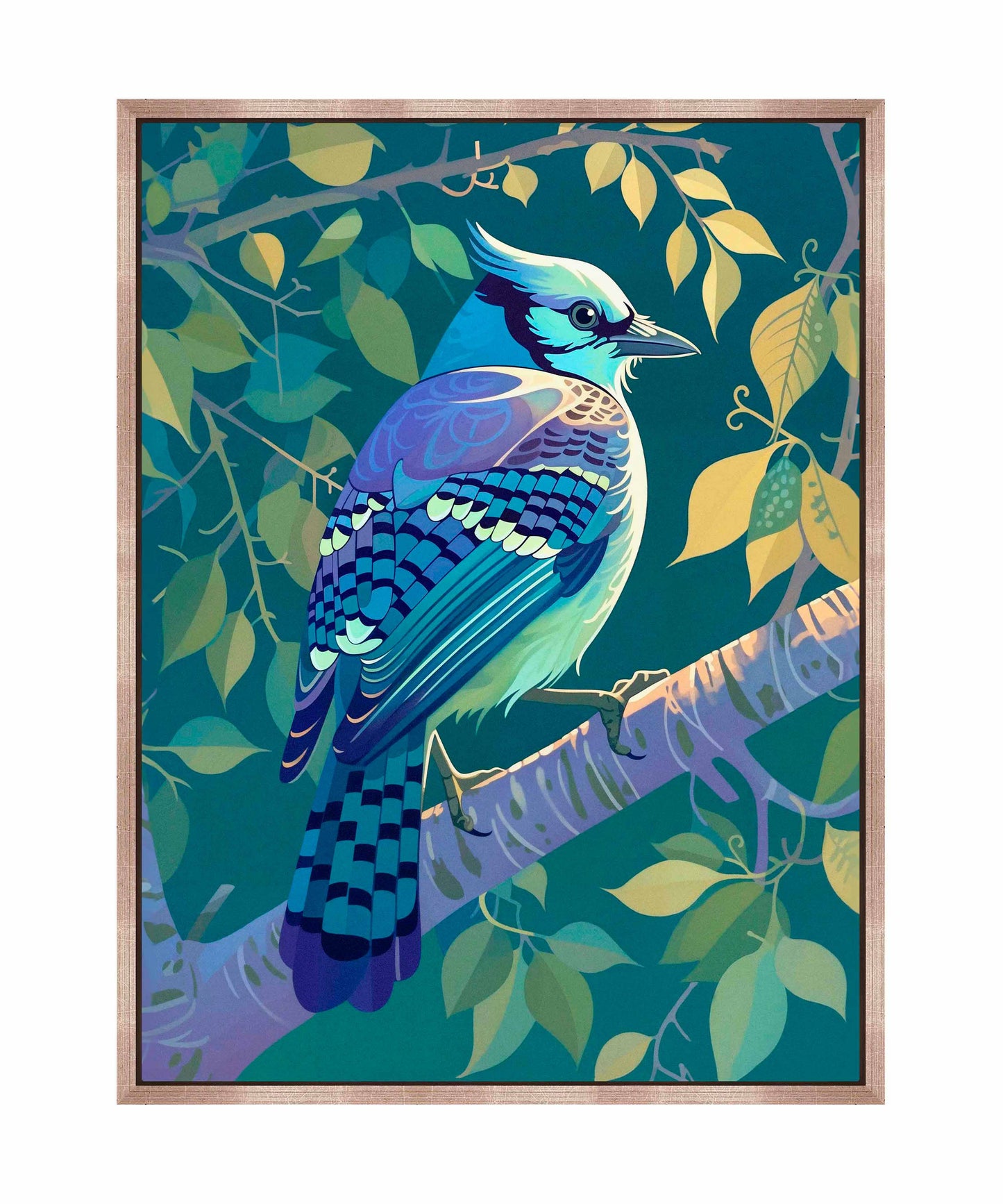 Morning Radiance - Blue Jay in Lush Foliage - Gallery Wrapped Canvas