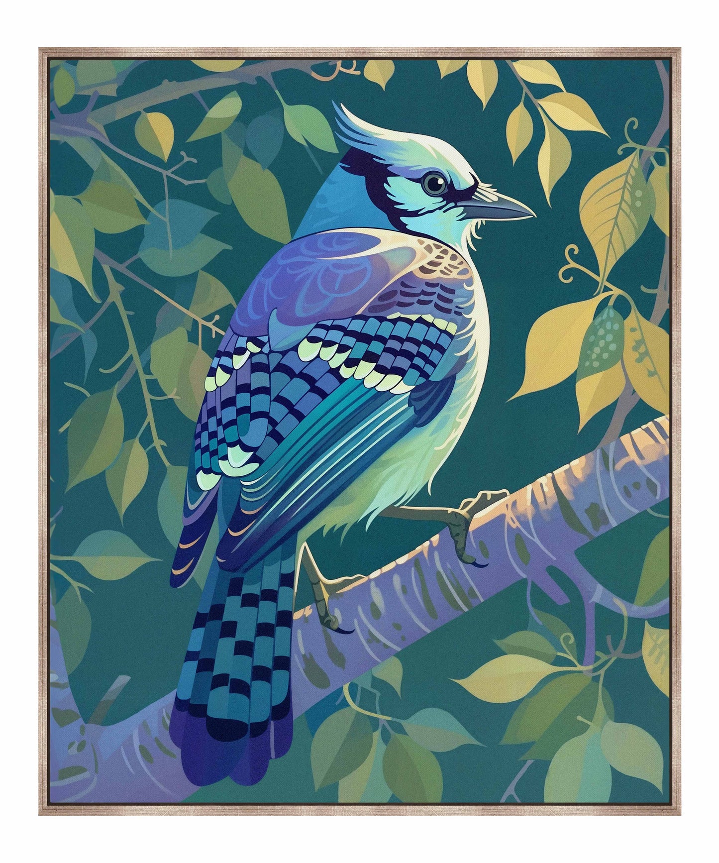 Morning Radiance - Blue Jay in Lush Foliage - Gallery Wrapped Canvas
