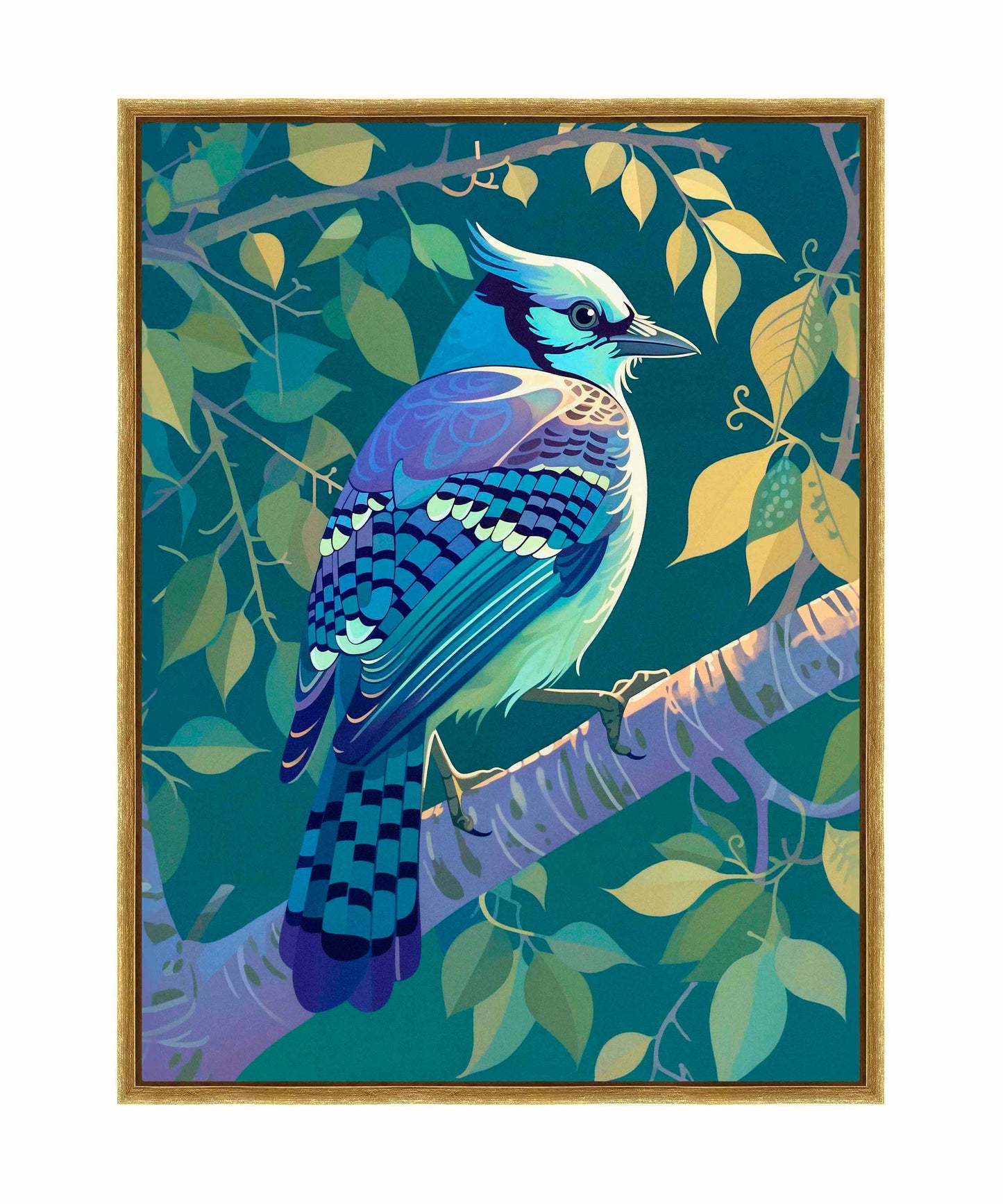 Morning Radiance - Blue Jay in Lush Foliage - Gallery Wrapped Canvas
