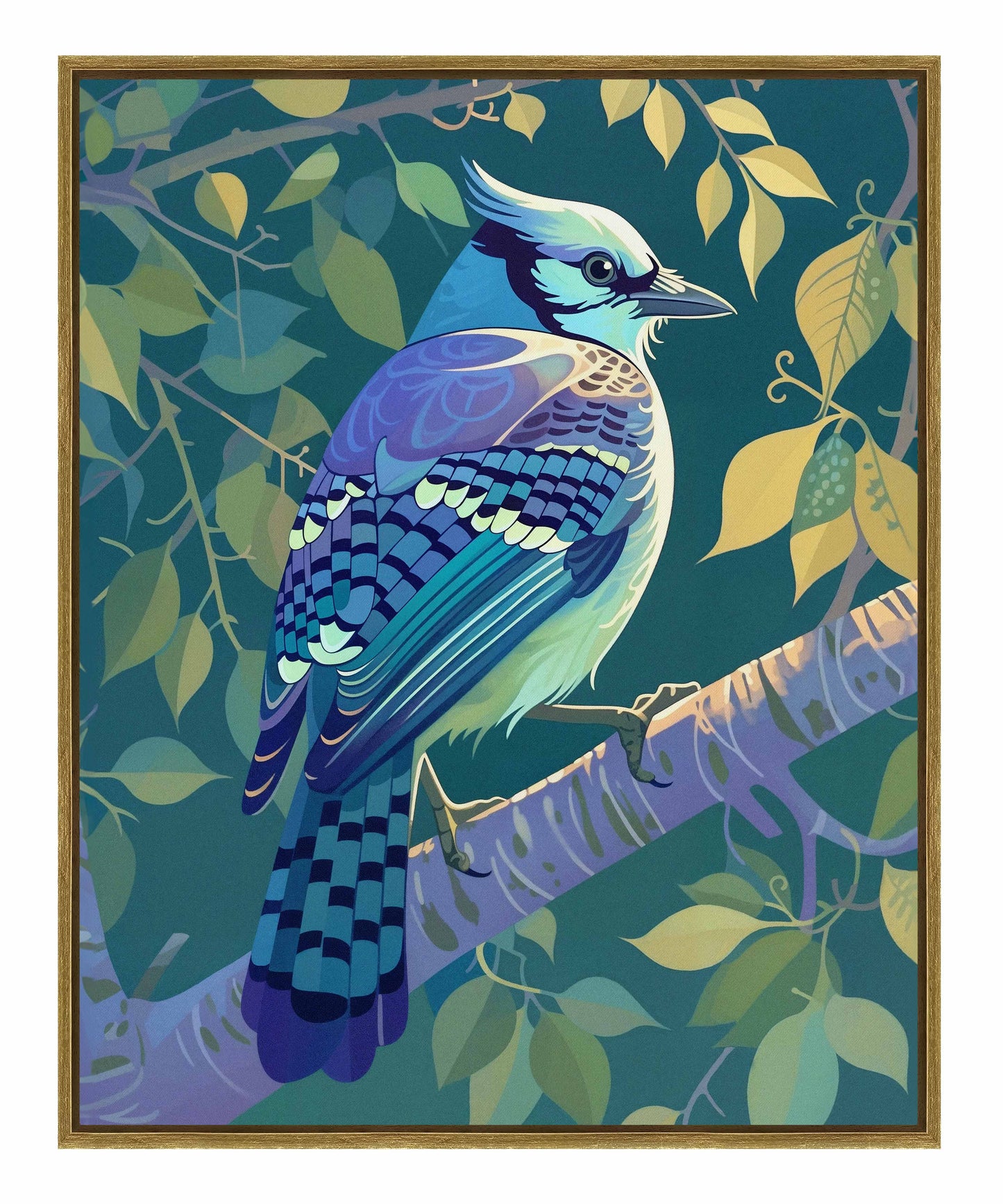 Morning Radiance - Blue Jay in Lush Foliage - Gallery Wrapped Canvas