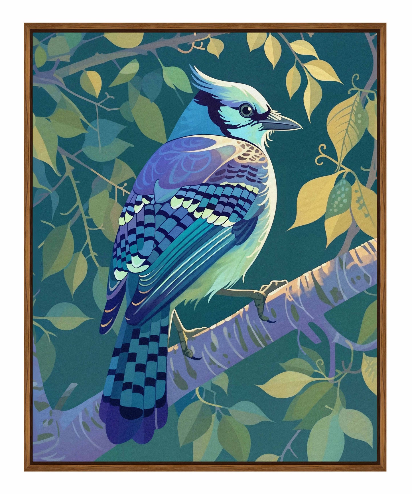 Morning Radiance - Blue Jay in Lush Foliage - Gallery Wrapped Canvas