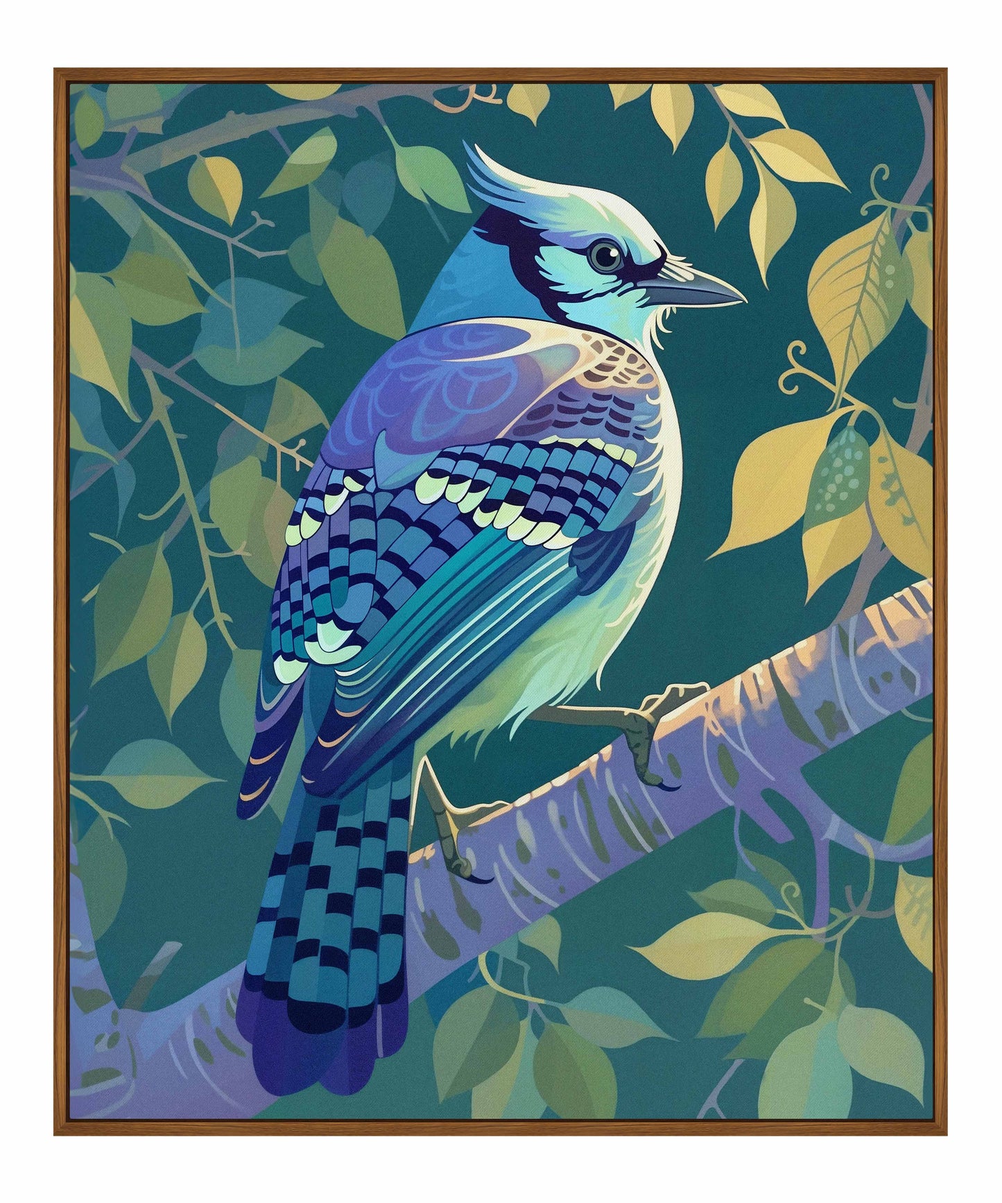 Morning Radiance - Blue Jay in Lush Foliage - Gallery Wrapped Canvas