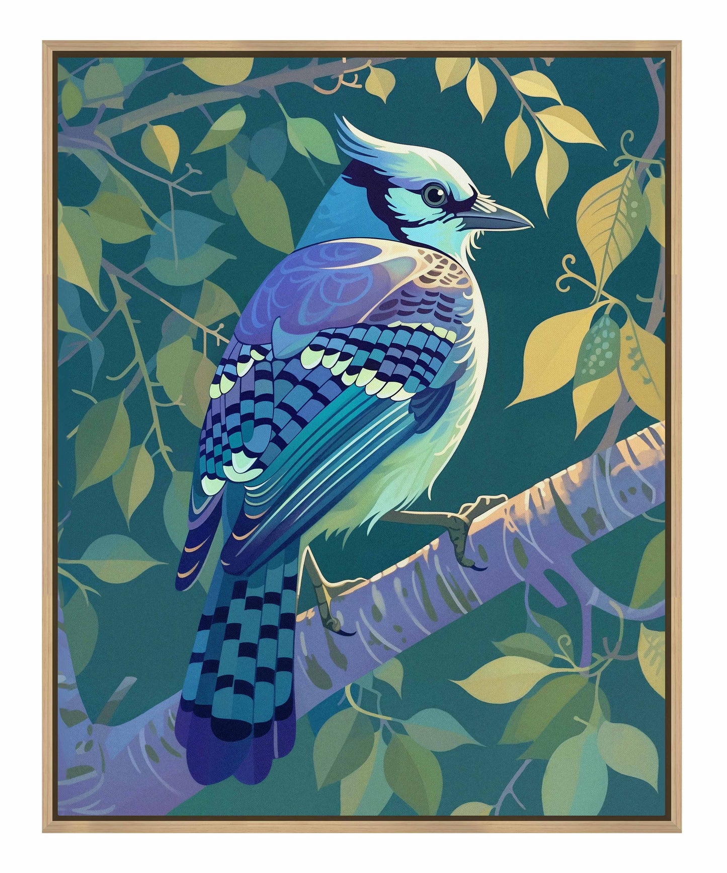 Morning Radiance - Blue Jay in Lush Foliage - Gallery Wrapped Canvas