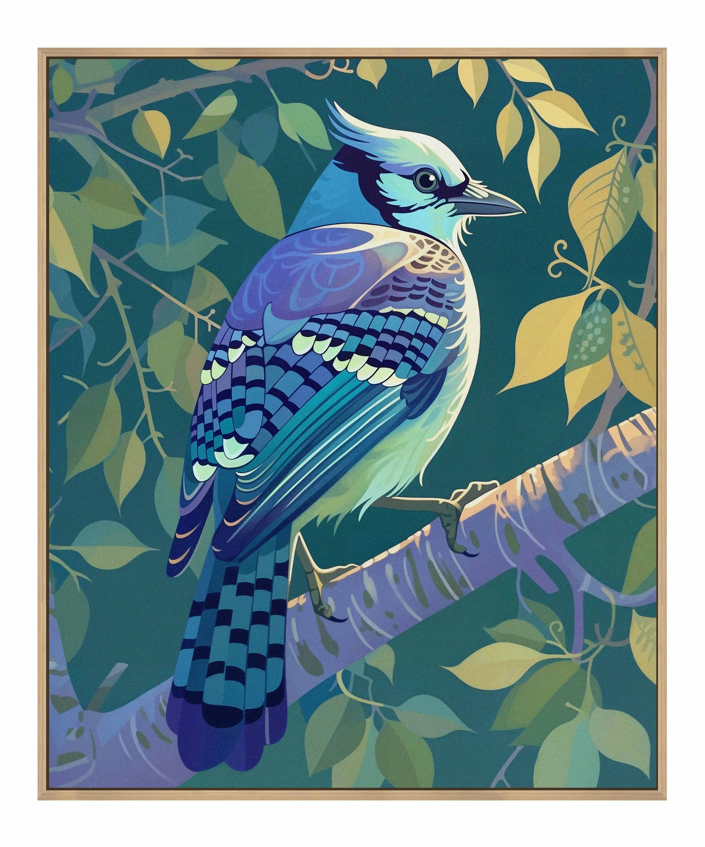 Morning Radiance - Blue Jay in Lush Foliage - Gallery Wrapped Canvas