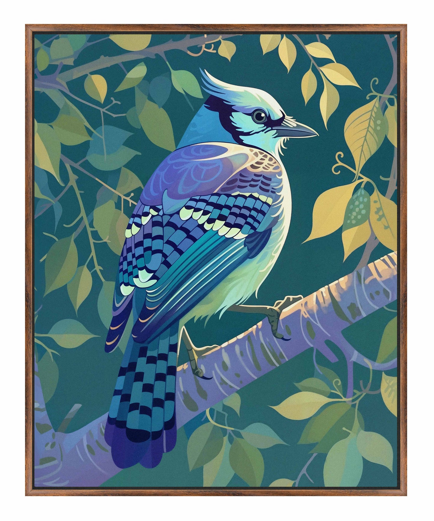 Morning Radiance - Blue Jay in Lush Foliage - Gallery Wrapped Canvas