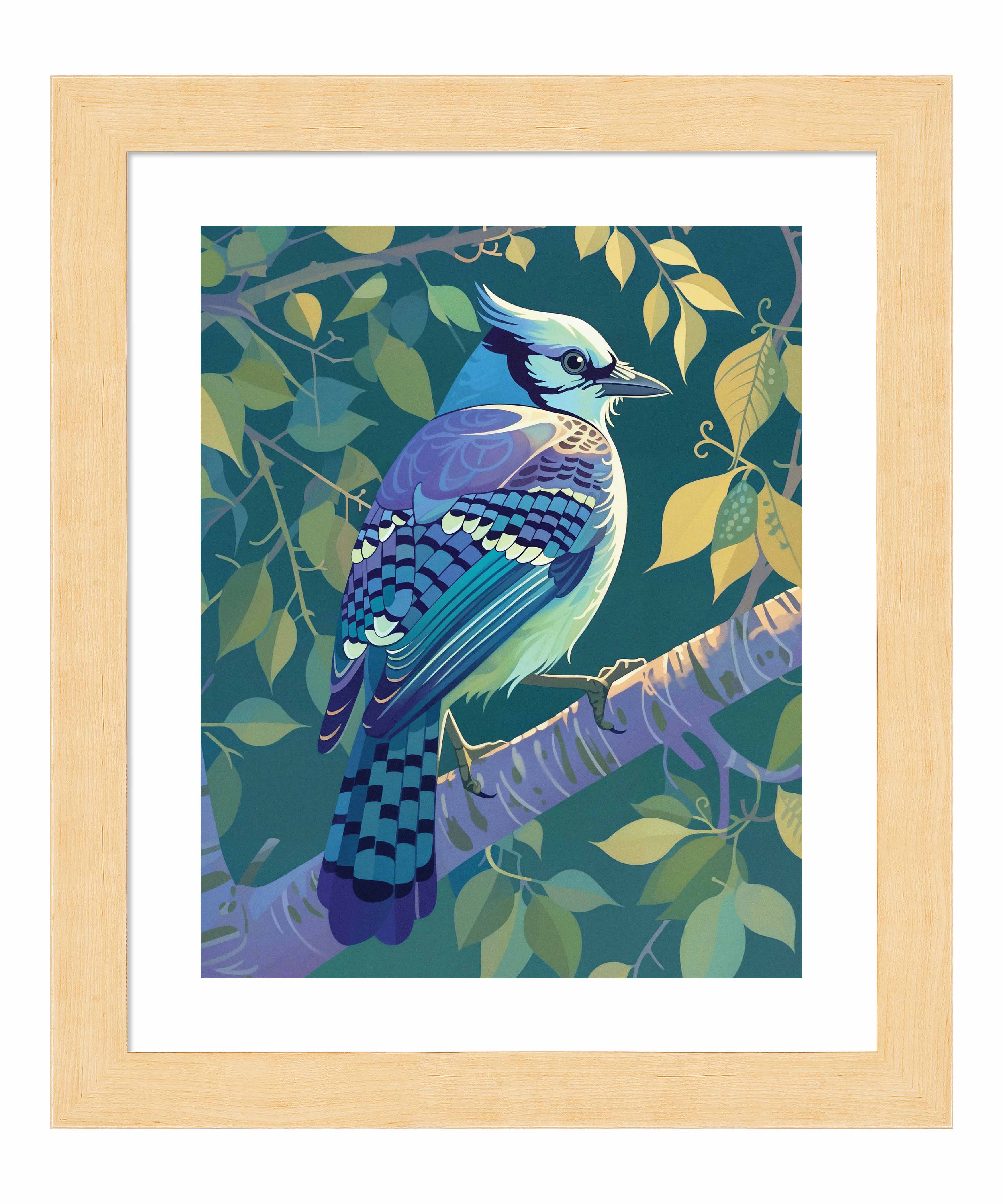 Morning Radiance - Blue Jay in Lush Foliage - Art Prints Art