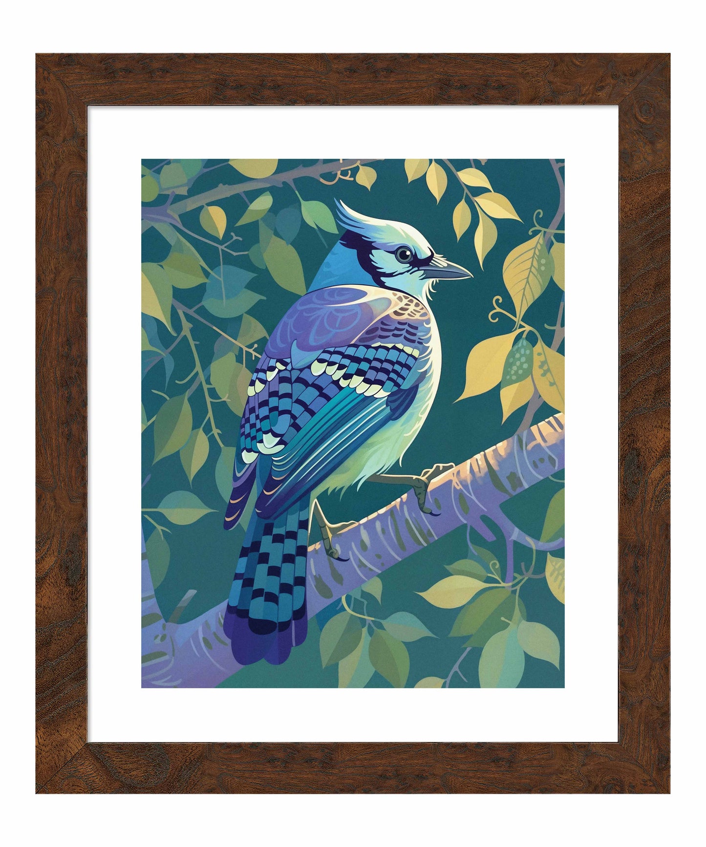 Morning Radiance - Blue Jay in Lush Foliage - Art Prints