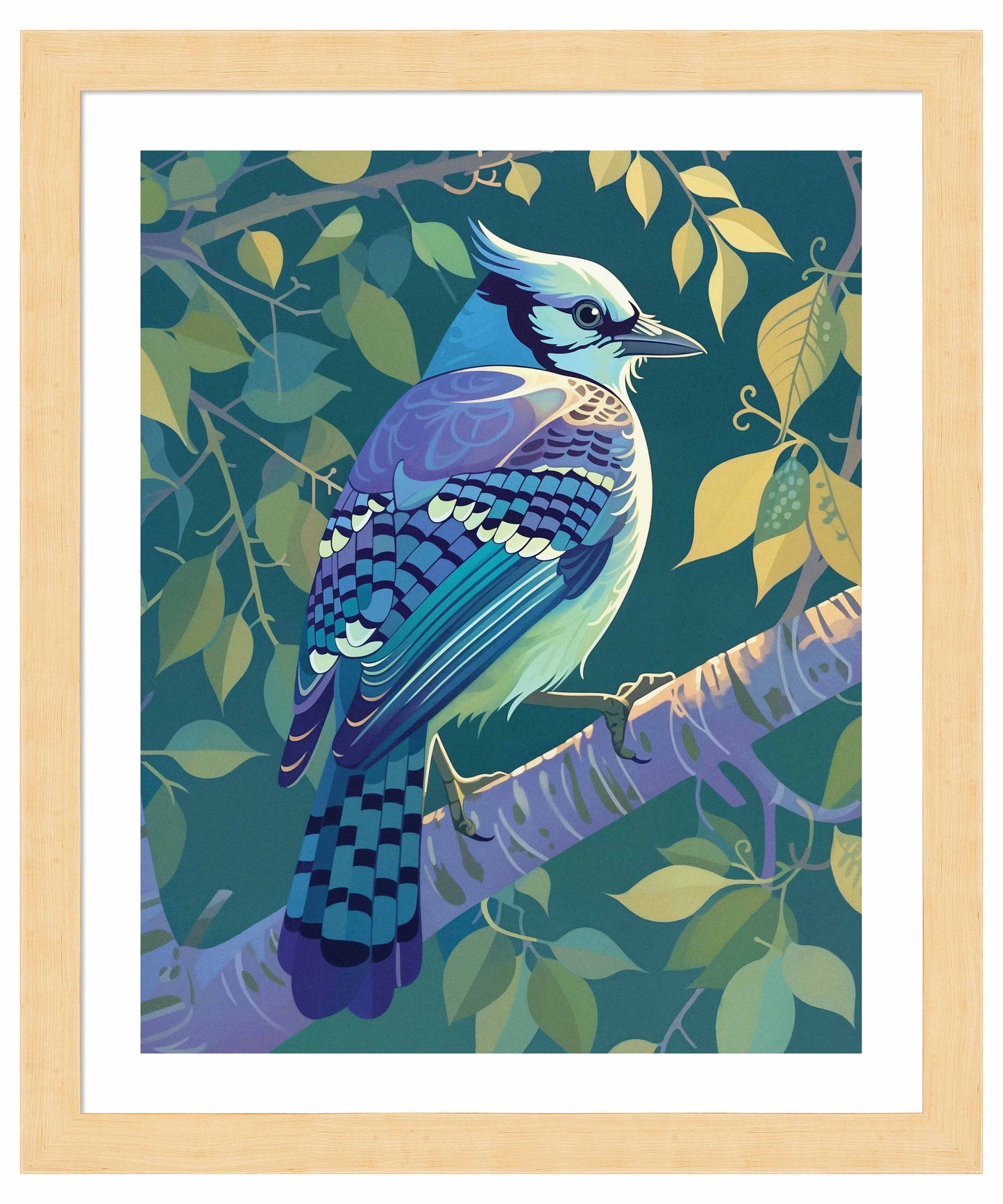 Morning Radiance - Blue Jay in Lush Foliage - Art Prints