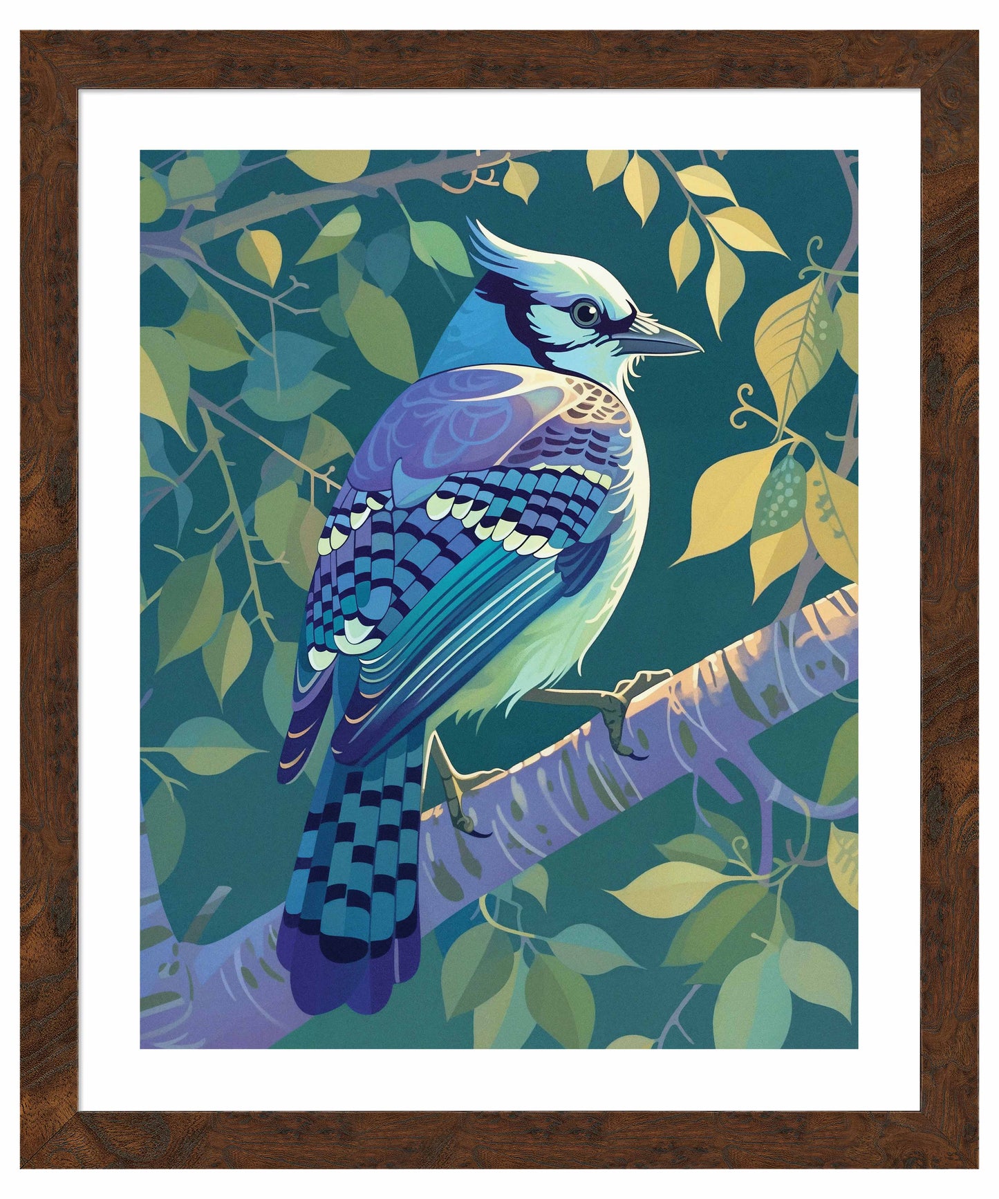 Morning Radiance - Blue Jay in Lush Foliage - Art Prints