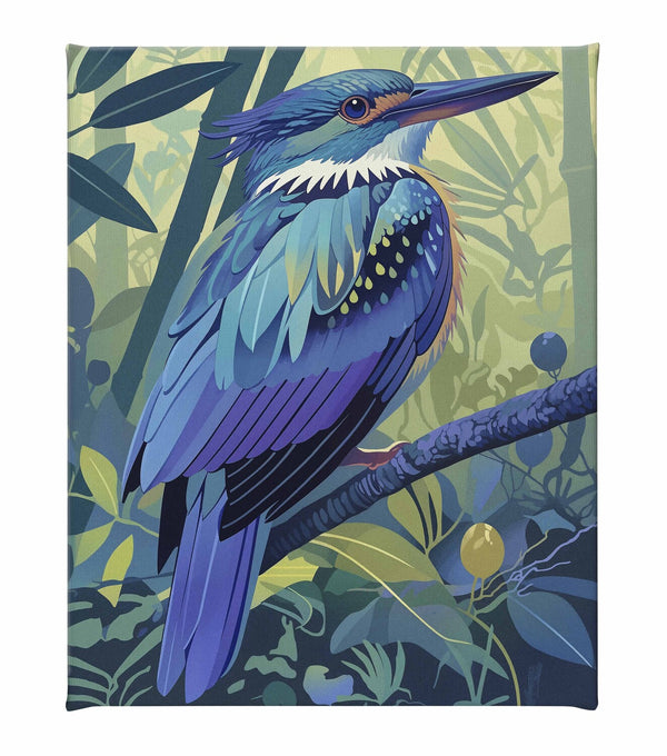 Tropical Splendor - Kingfisher in Lush Jungle - Gallery Wrapped Canvas