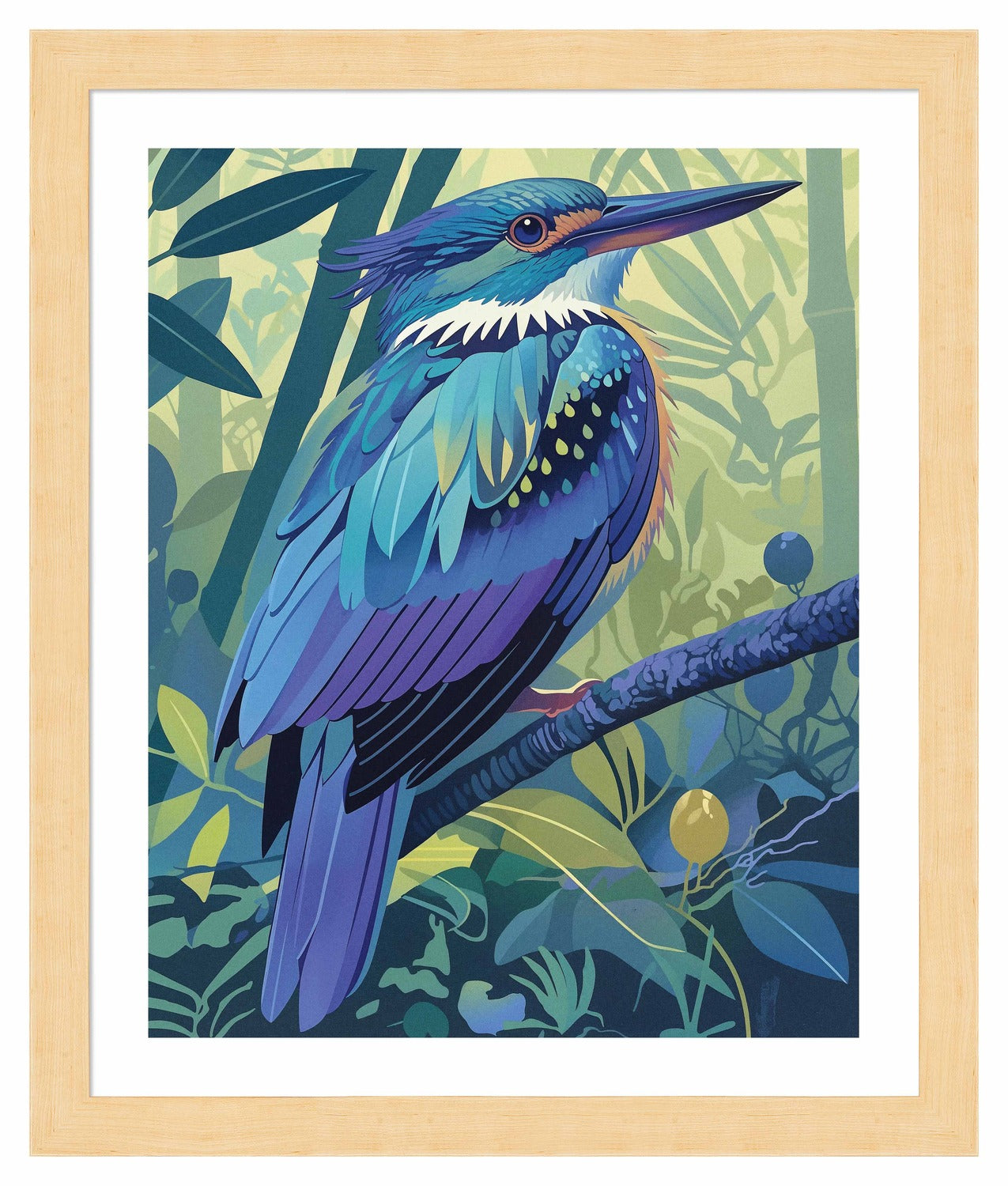 Tropical Splendor - Kingfisher in Lush Jungle - Art Prints