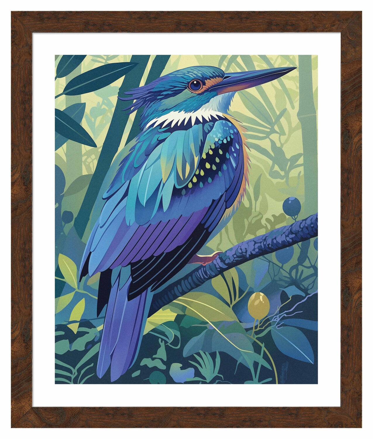 Tropical Splendor - Kingfisher in Lush Jungle - Art Prints