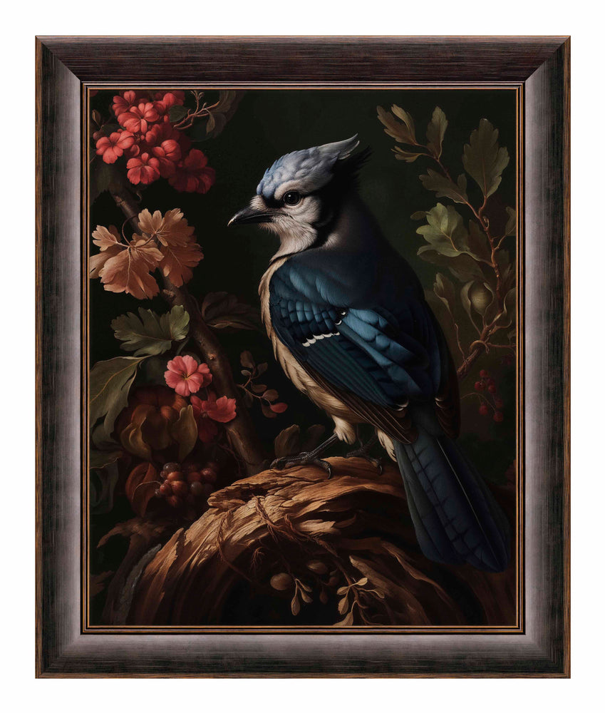 Elegance in Bloom - Blue Jay Amongst Flora - Limited Edition Canvas