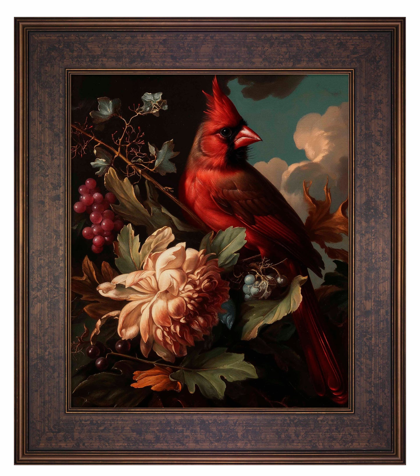 Crimson Majesty - Cardinal Amongst Blooms - Limited Edition Canvas