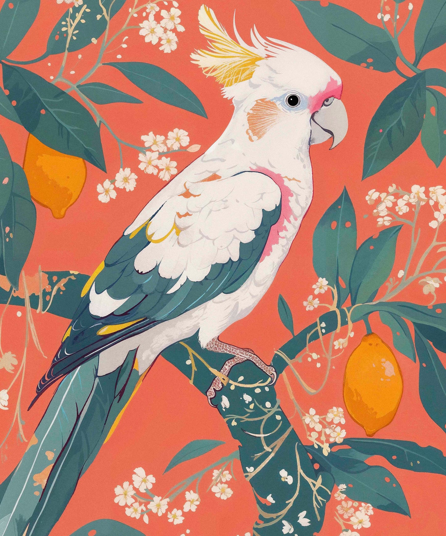 Lemon Grove Serenade - Cockatoo Amidst Citrus Blooms - Limited Edition Canvas