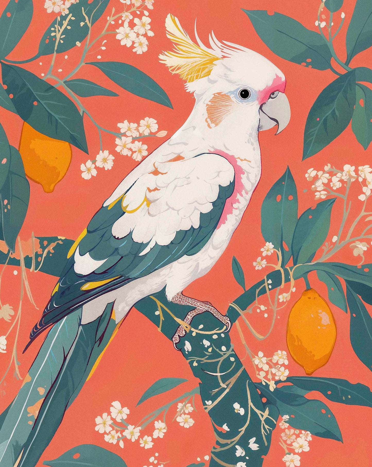 Lemon Grove Serenade - Cockatoo Amidst Citrus Blooms - Limited Edition Canvas