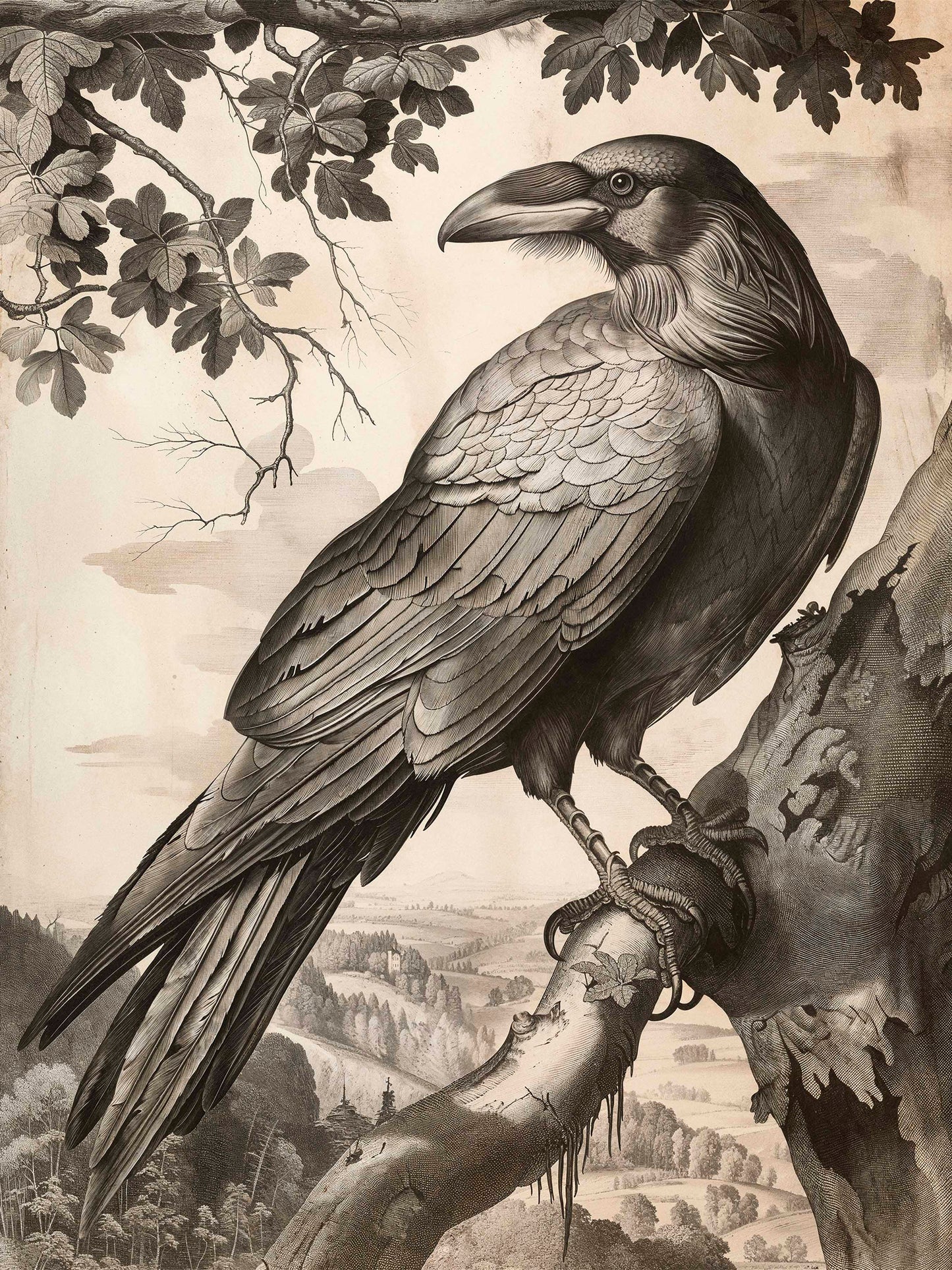 Regal Observer - Raven in Woodland Vista - Limited Edition Canvas