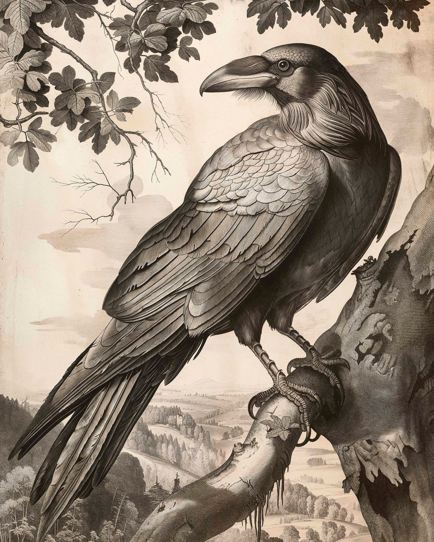 Regal Observer - Raven in Woodland Vista - Limited Edition Canvas
