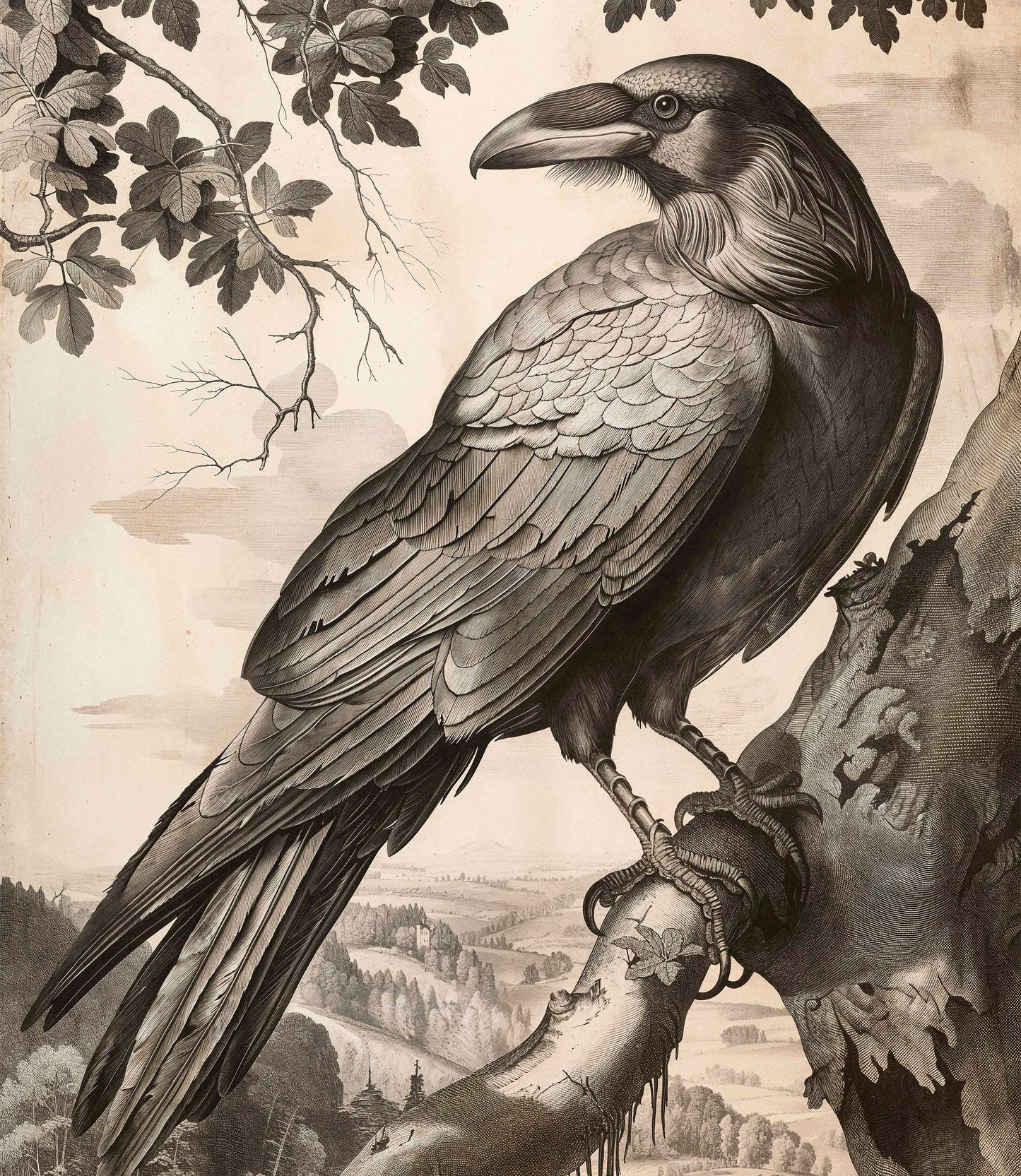 Regal Observer - Raven in Woodland Vista - Limited Edition Canvas