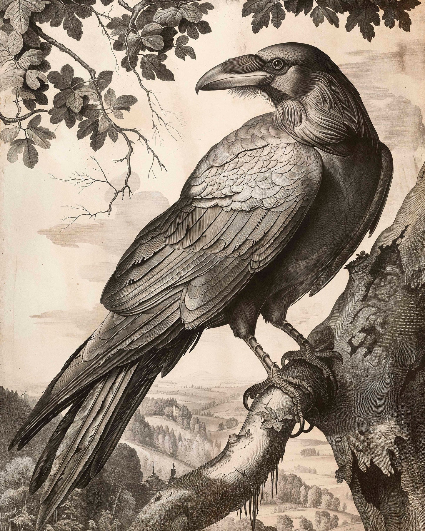 Regal Observer - Raven in Woodland Vista - Limited Edition Canvas