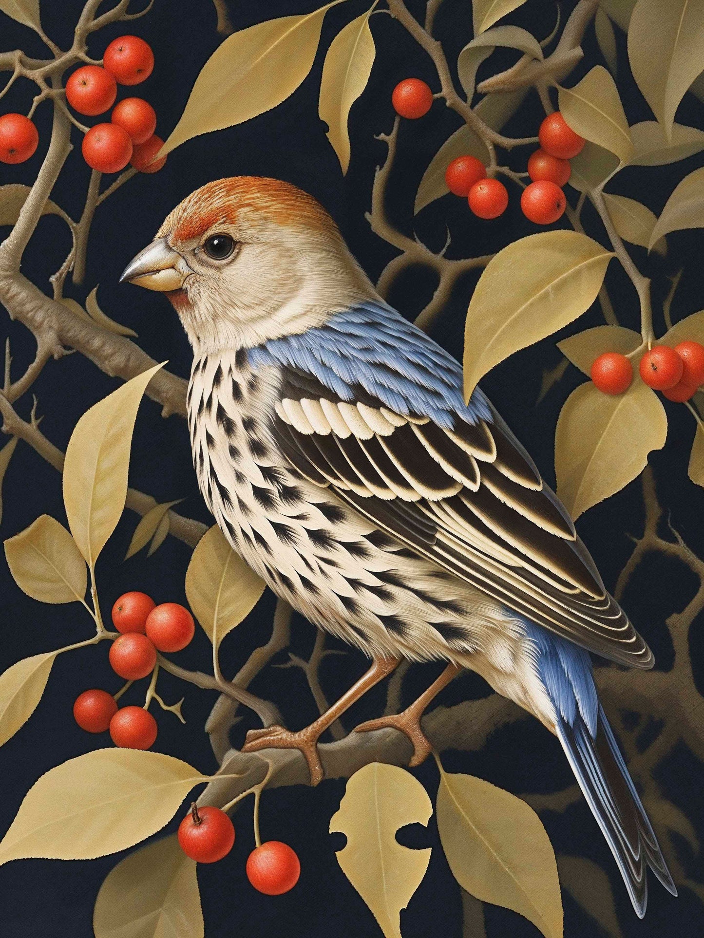 Autumn Sentinel - Finch Amongst Berries - Limited Edition Canvas