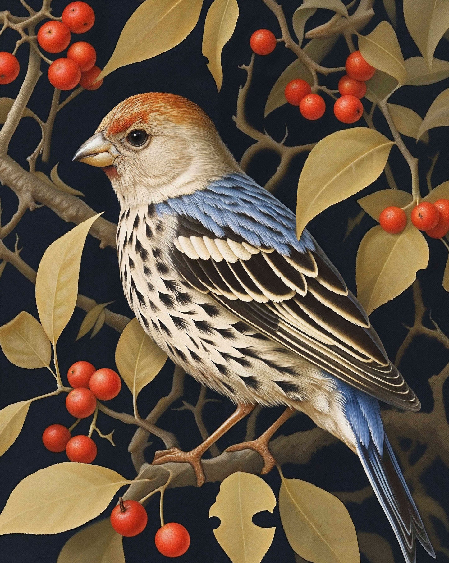 Autumn Sentinel - Finch Amongst Berries - Limited Edition Canvas