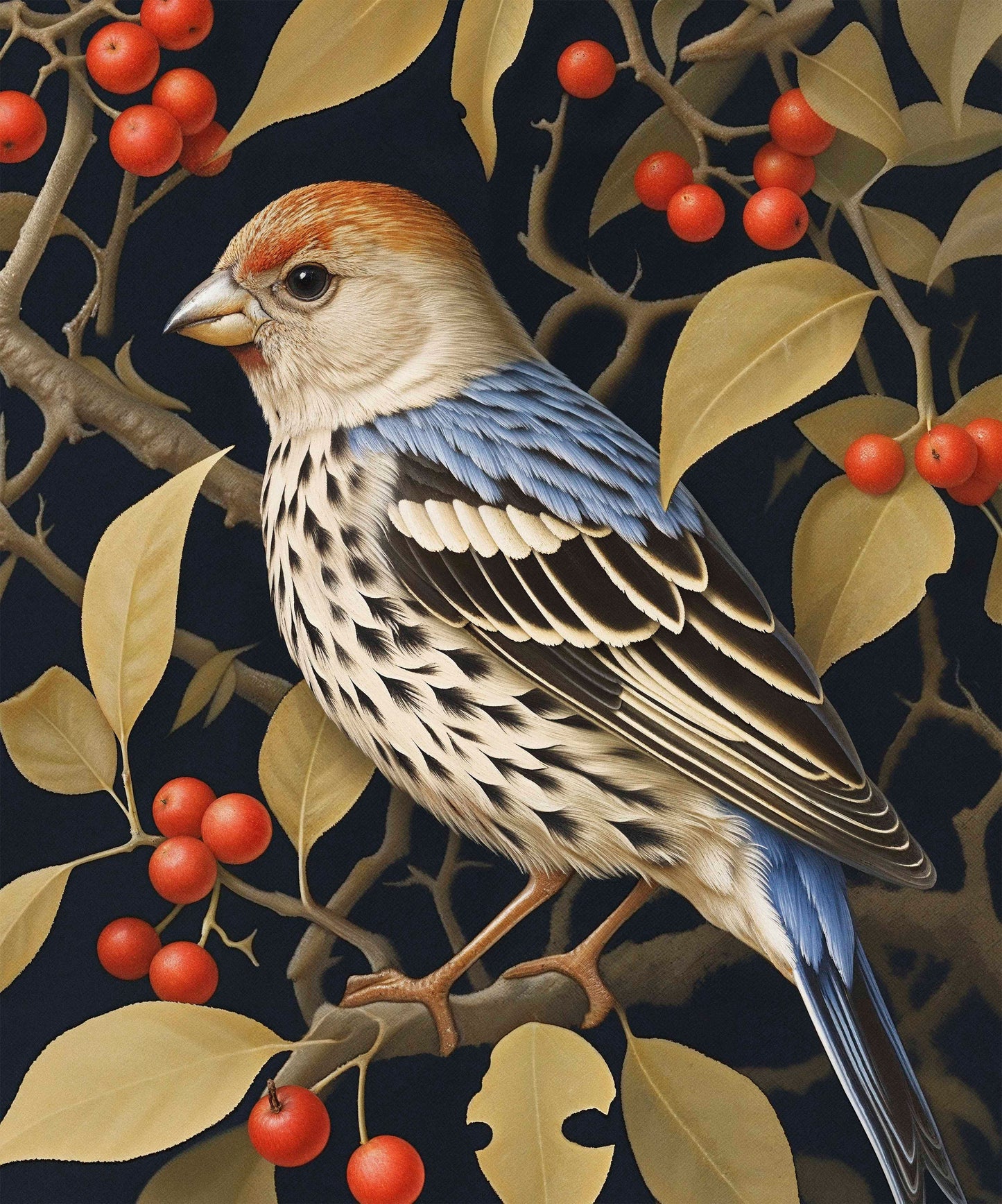 Autumn Sentinel - Finch Amongst Berries - Limited Edition Canvas