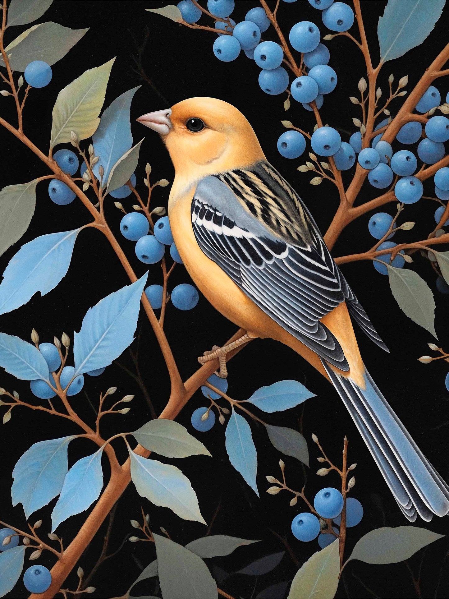 Bounty of Blue - Oriole Amidst Berries - Limited Edition Canvas