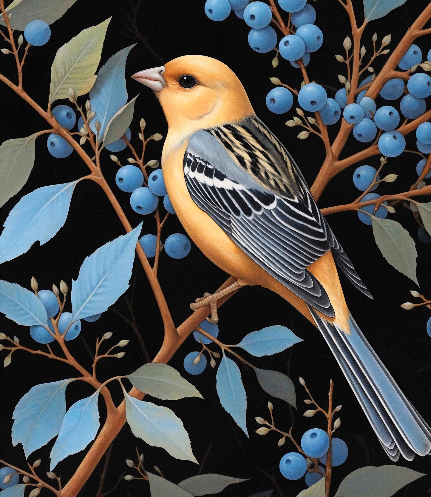 Bounty of Blue - Oriole Amidst Berries - Limited Edition Canvas