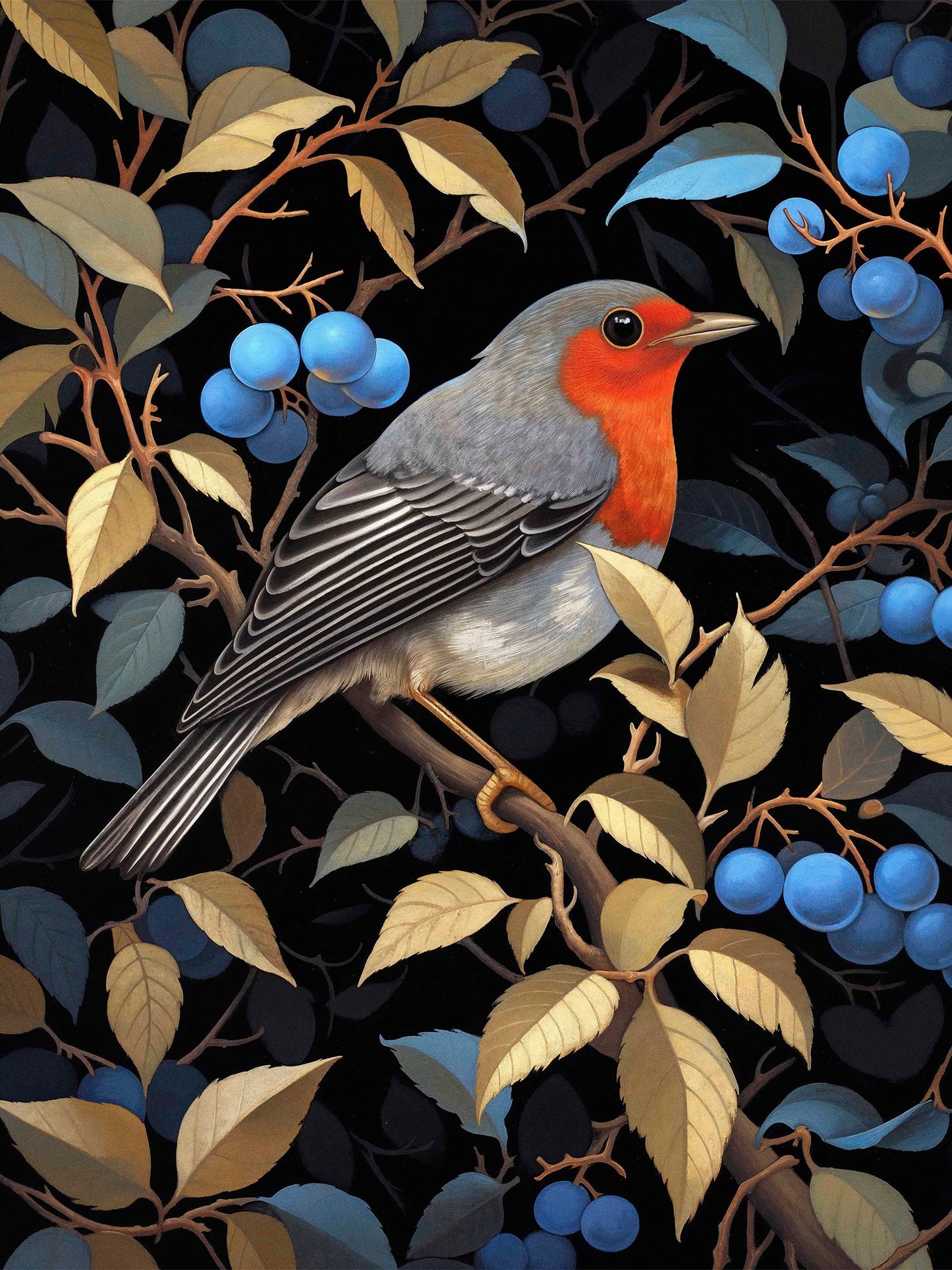 Crimson Song - Robin Among Blueberries - Limited Edition Canvas