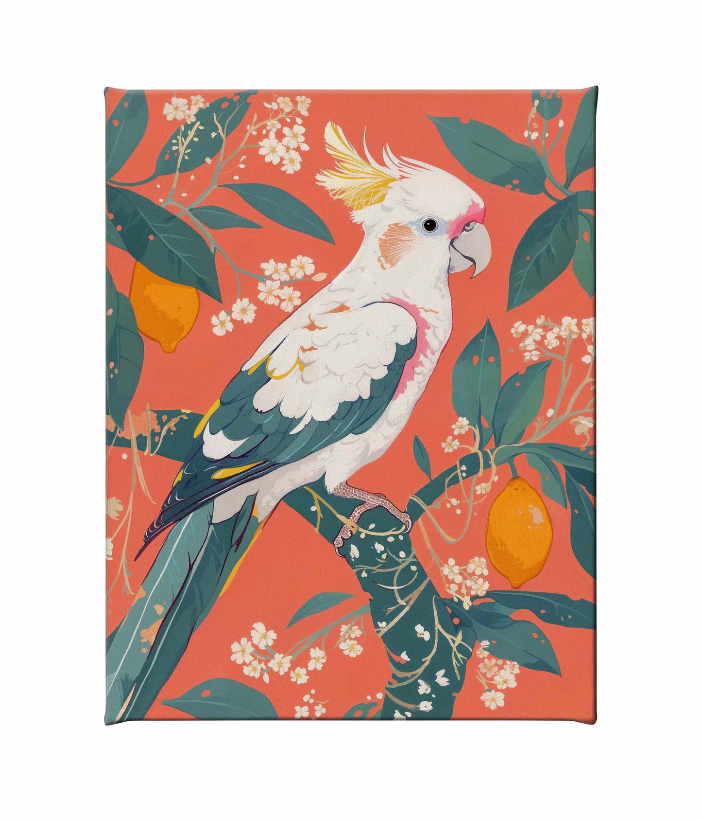 Lemon Grove Serenade - Cockatoo Amidst Citrus Blooms - Gallery Wrapped Canvas