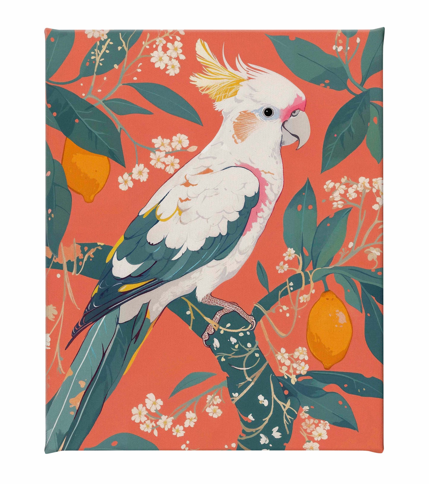 Lemon Grove Serenade - Cockatoo Amidst Citrus Blooms - Gallery Wrapped Canvas