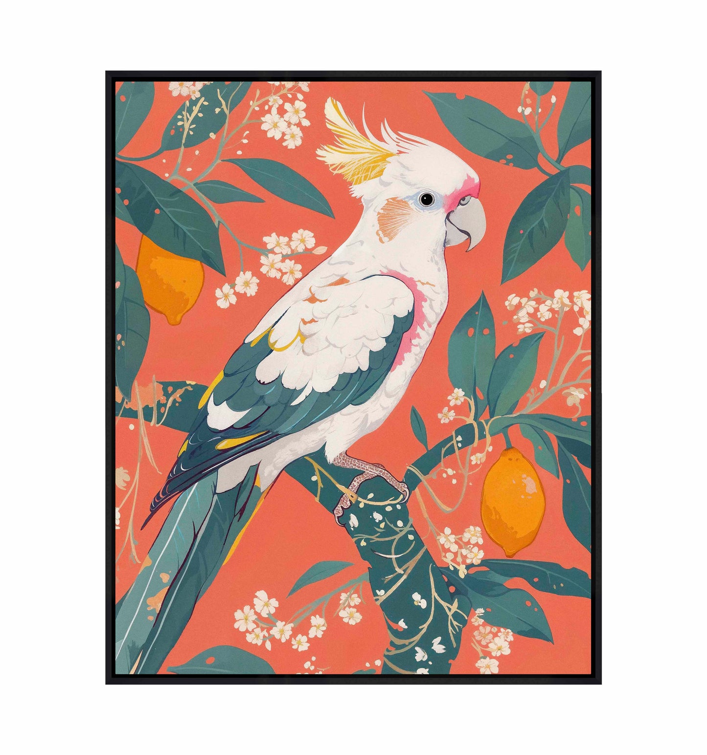 Lemon Grove Serenade - Cockatoo Amidst Citrus Blooms - Gallery Wrapped Canvas