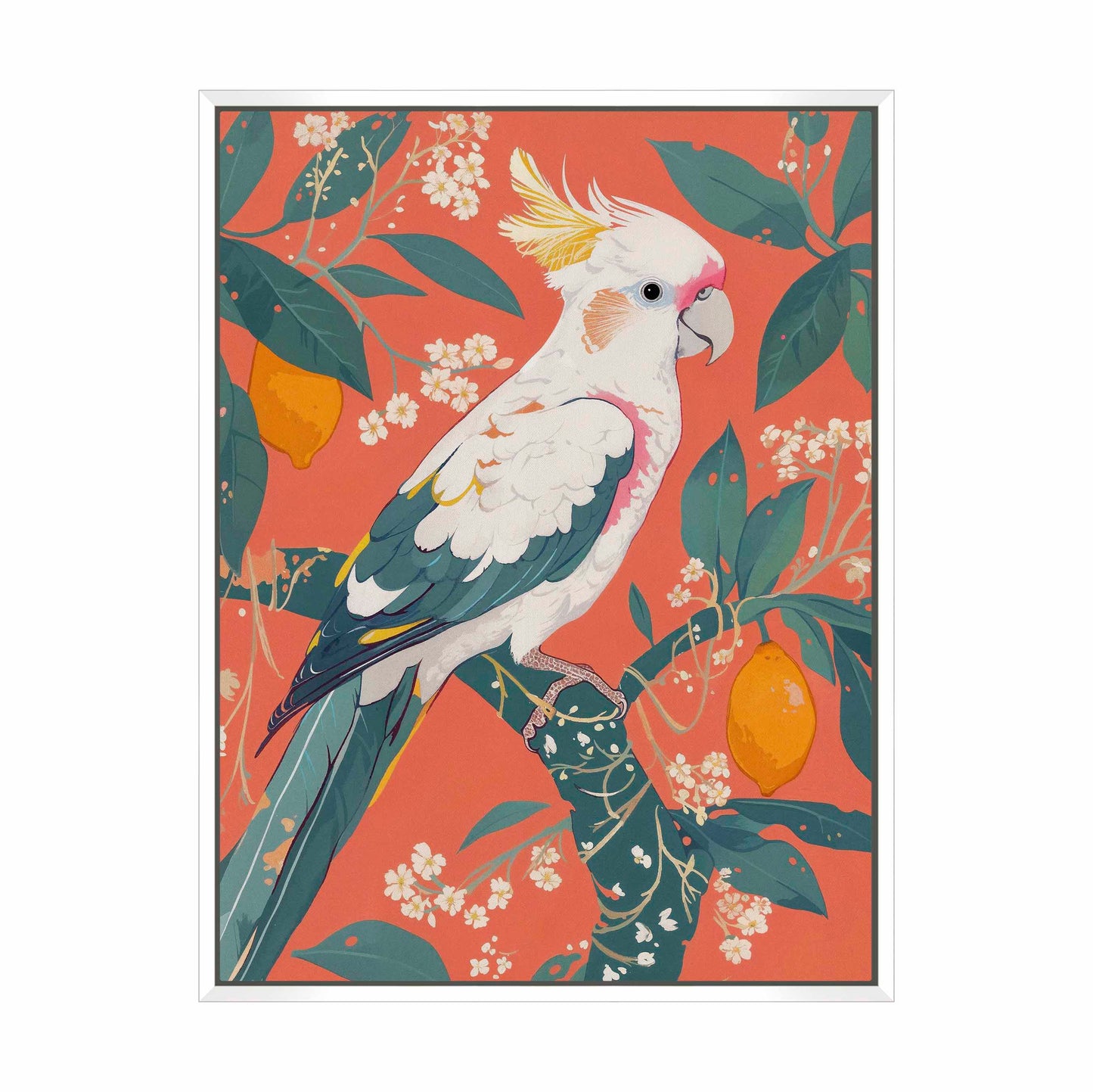 Lemon Grove Serenade - Cockatoo Amidst Citrus Blooms - Gallery Wrapped Canvas