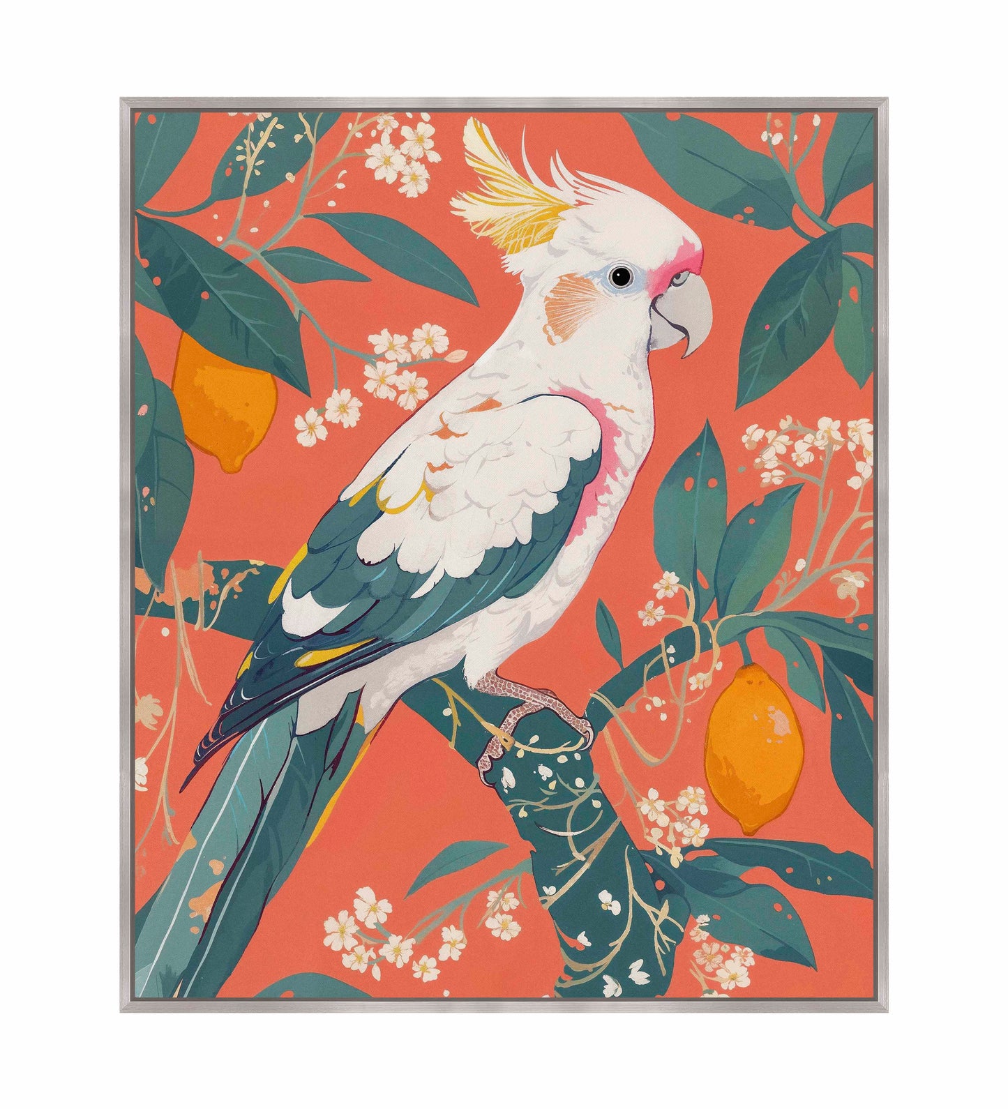 Lemon Grove Serenade - Cockatoo Amidst Citrus Blooms - Gallery Wrapped Canvas