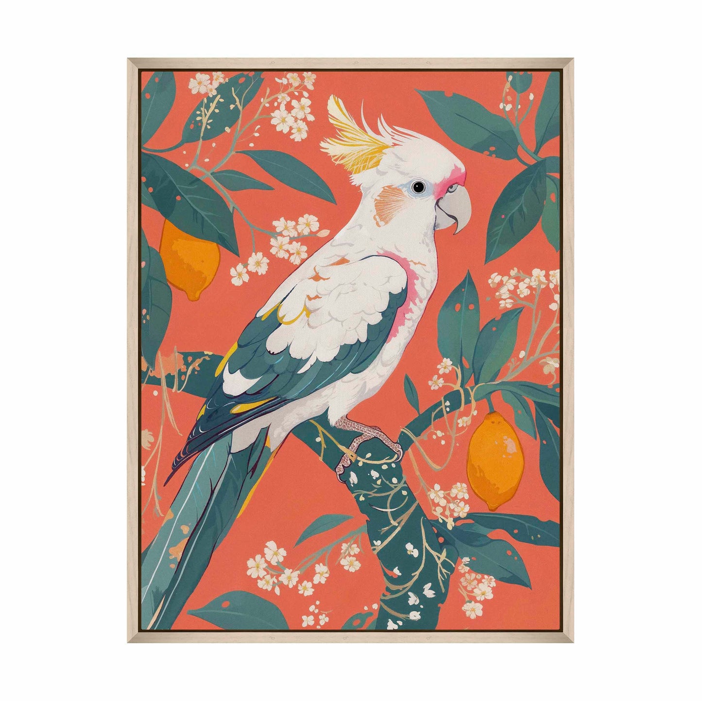 Lemon Grove Serenade - Cockatoo Amidst Citrus Blooms - Gallery Wrapped Canvas