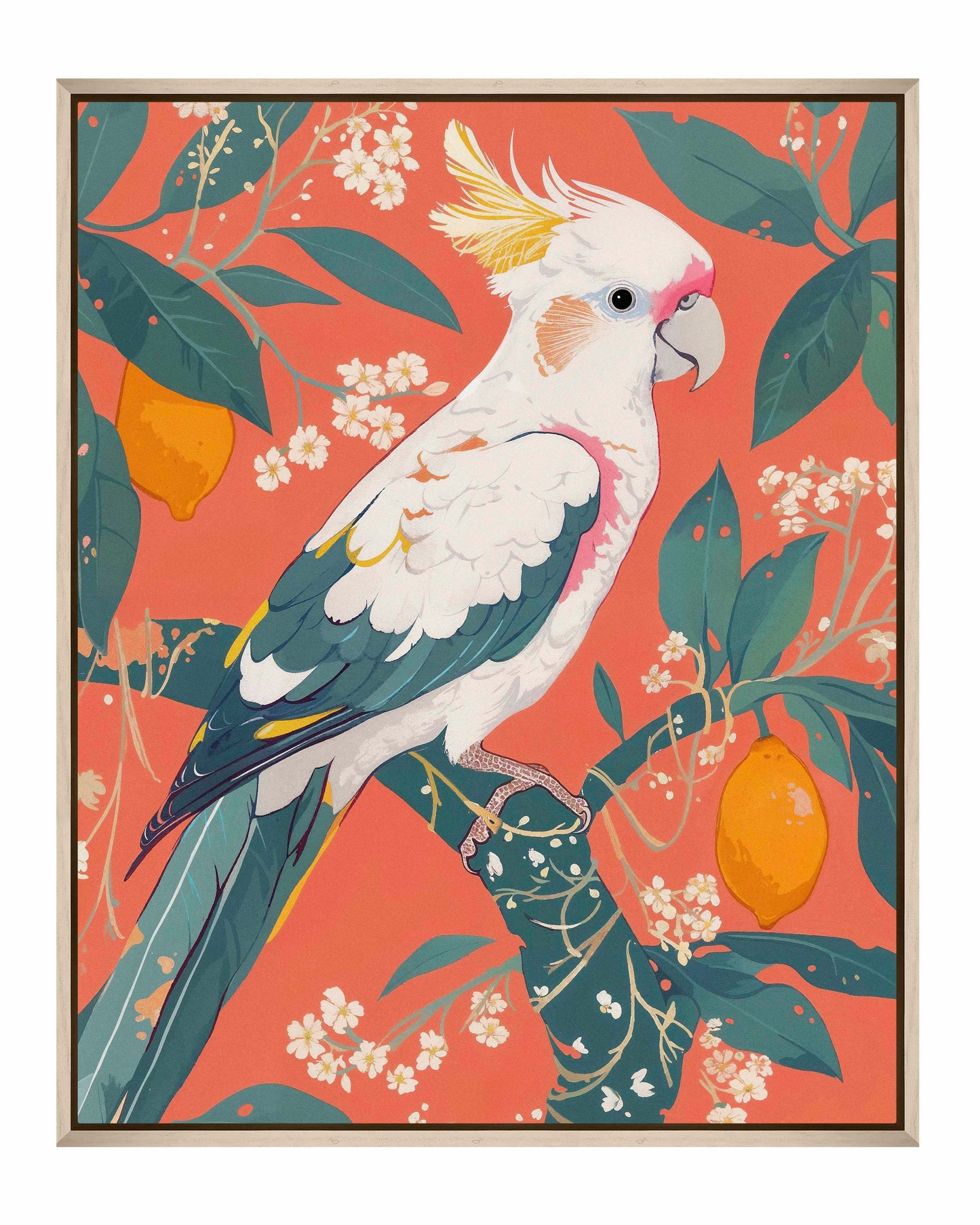 Lemon Grove Serenade - Cockatoo Amidst Citrus Blooms - Gallery Wrapped Canvas