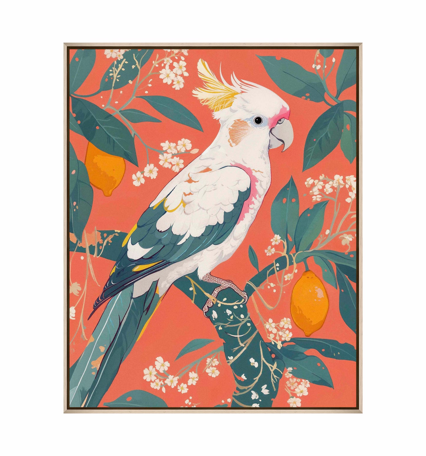 Lemon Grove Serenade - Cockatoo Amidst Citrus Blooms - Gallery Wrapped Canvas